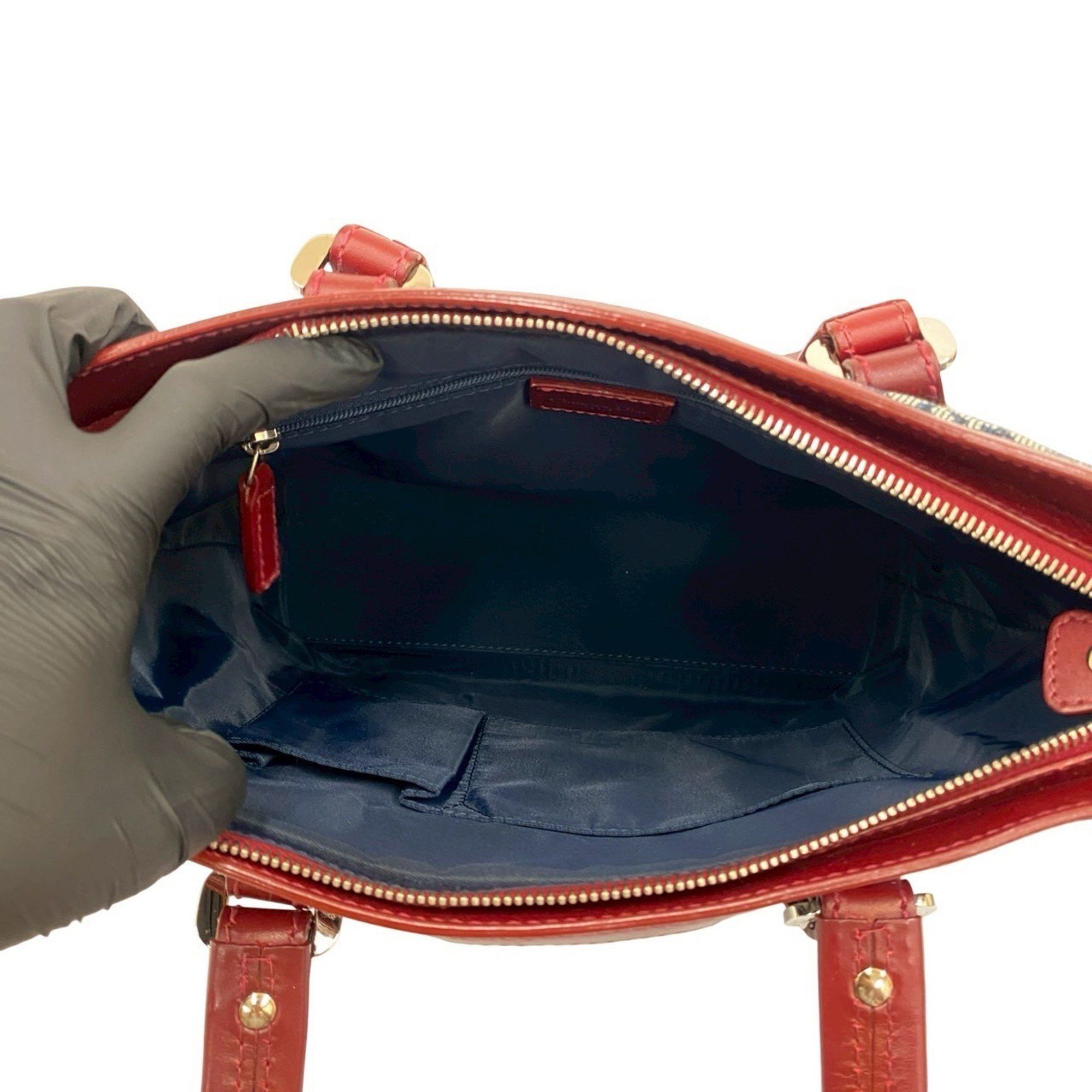 Dior Christian Dior Trotter Pattern Canvas and Leather Handbag/Tote Bag, Navy Bordeaux, 94775 Size ONE SIZE - 9 Thumbnail