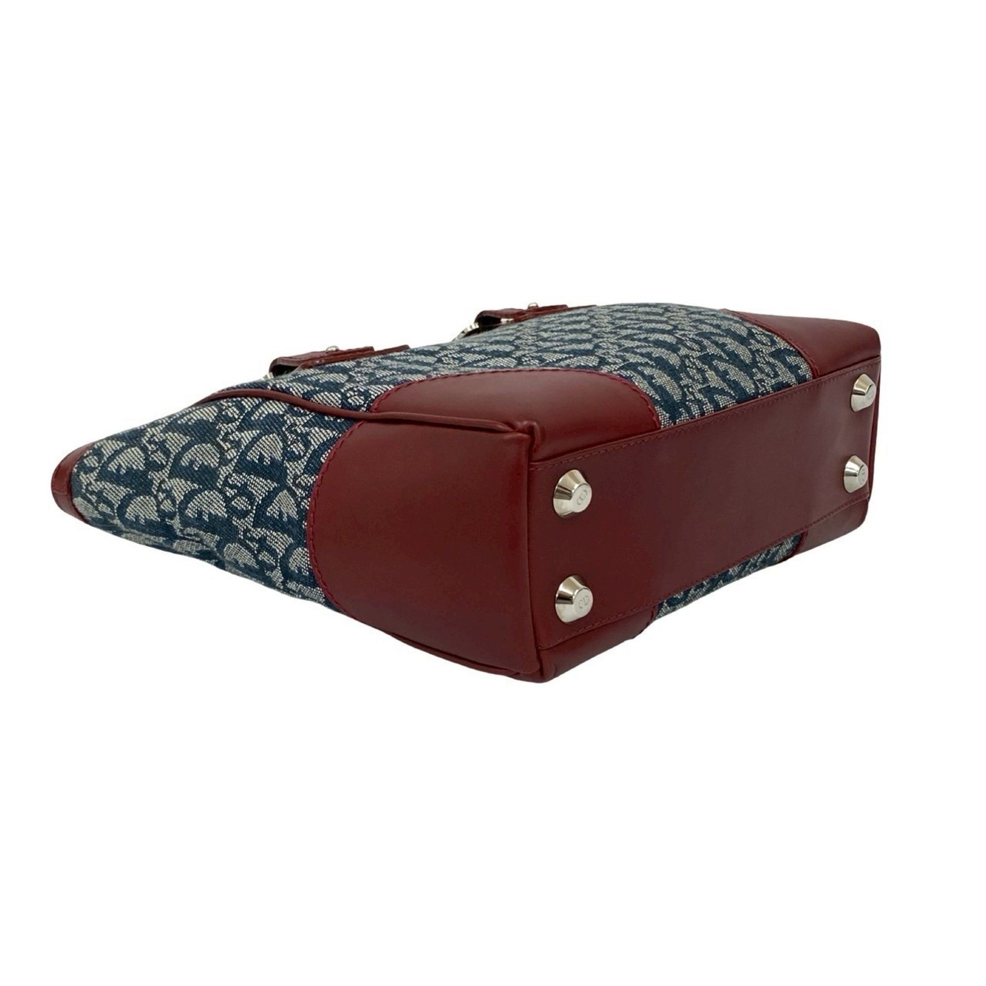 Dior Christian Dior Trotter Pattern Canvas and Leather Handbag/Tote Bag, Navy Bordeaux, 94775 Size ONE SIZE - 7 Thumbnail