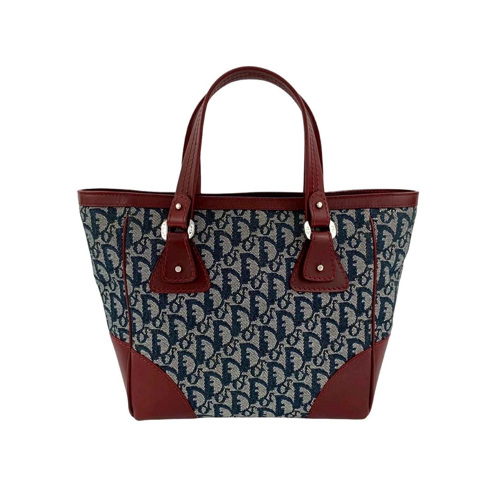 Dior Christian Dior Trotter Pattern Canvas and Leather Handbag/Tote Bag, Navy Bordeaux, 94775 Size ONE SIZE - 3 Thumbnail