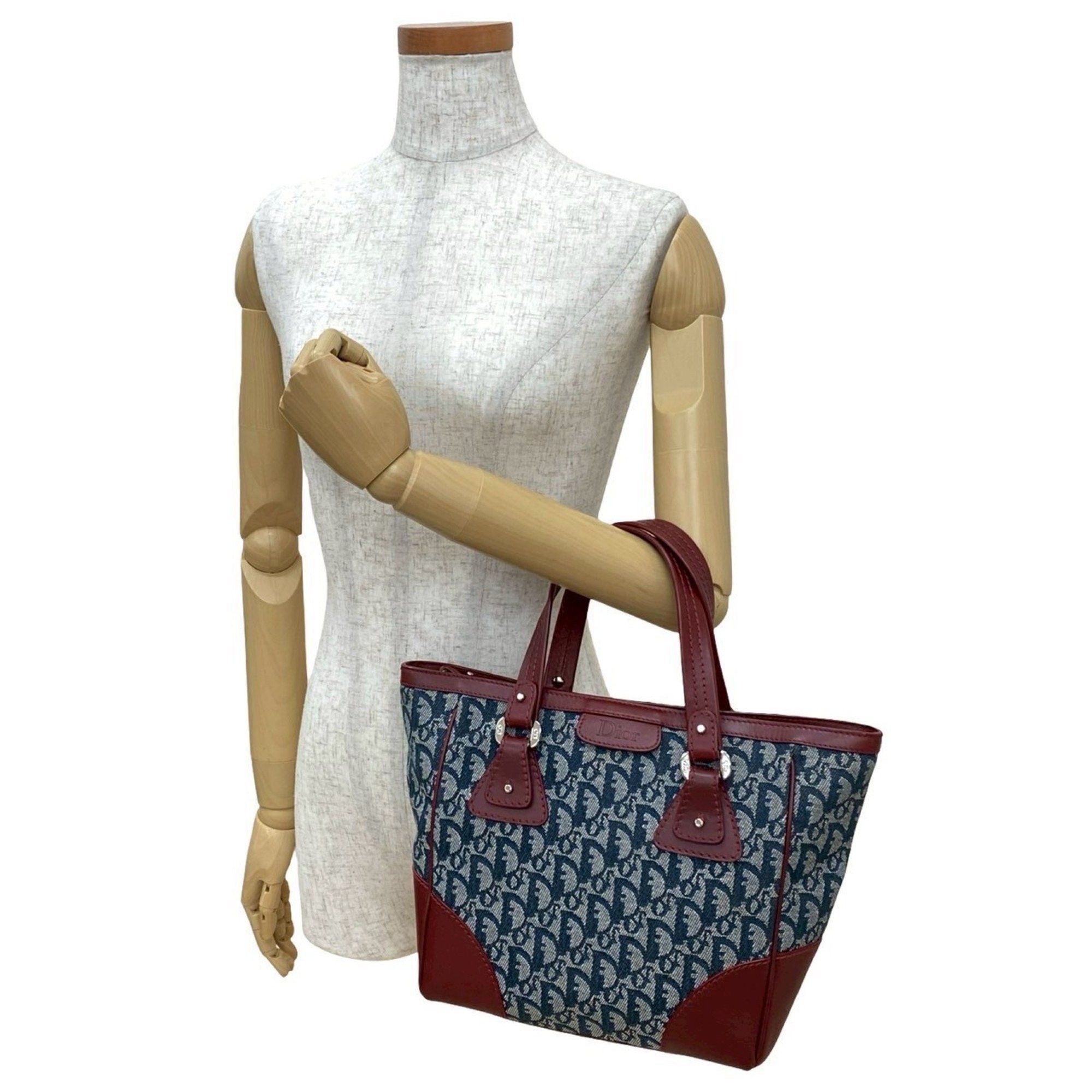 Dior Christian Dior Trotter Pattern Canvas and Leather Handbag/Tote Bag, Navy Bordeaux, 94775 Size ONE SIZE - 2 Thumbnail