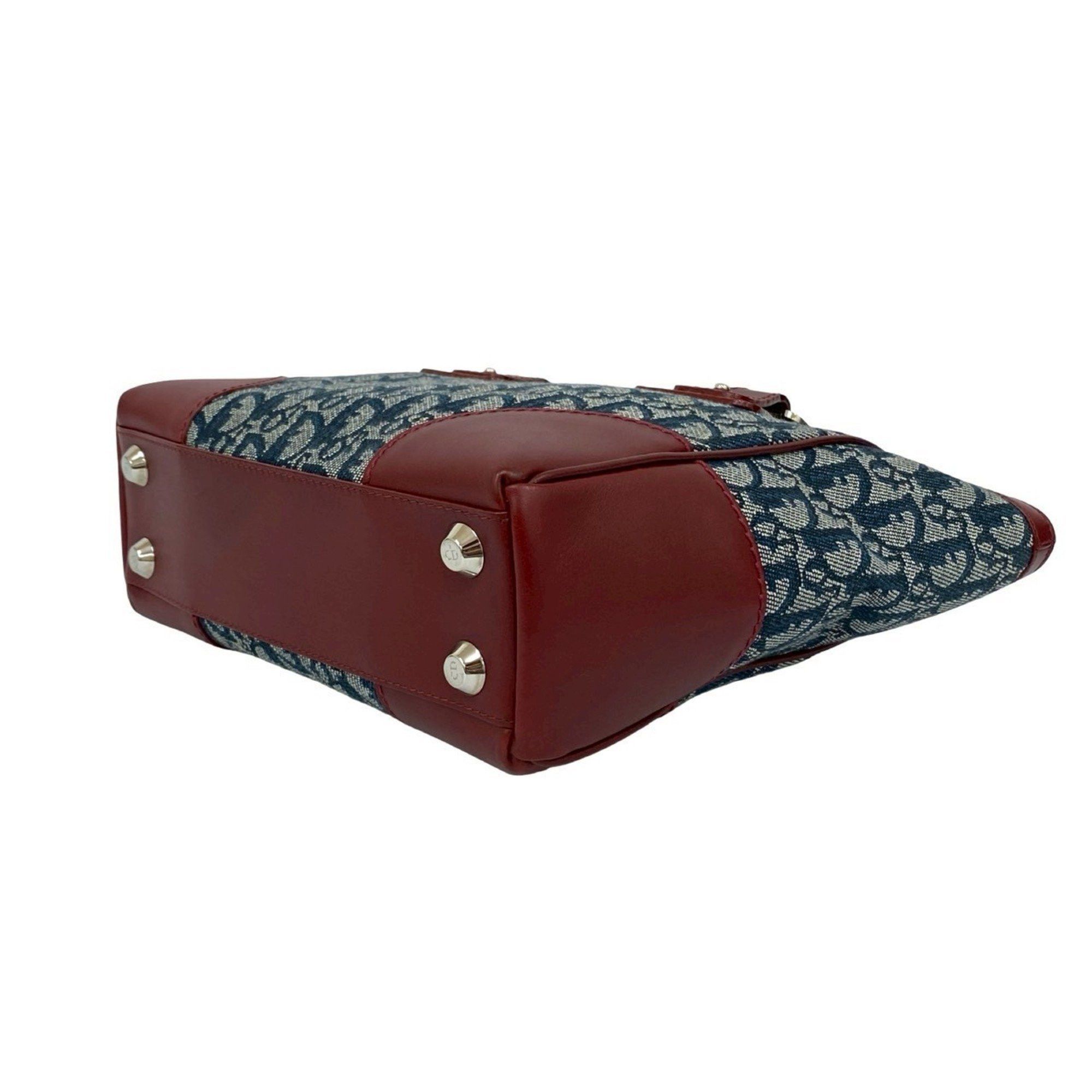 Dior Christian Dior Trotter Pattern Canvas and Leather Handbag/Tote Bag, Navy Bordeaux, 94775 Size ONE SIZE - 8 Thumbnail