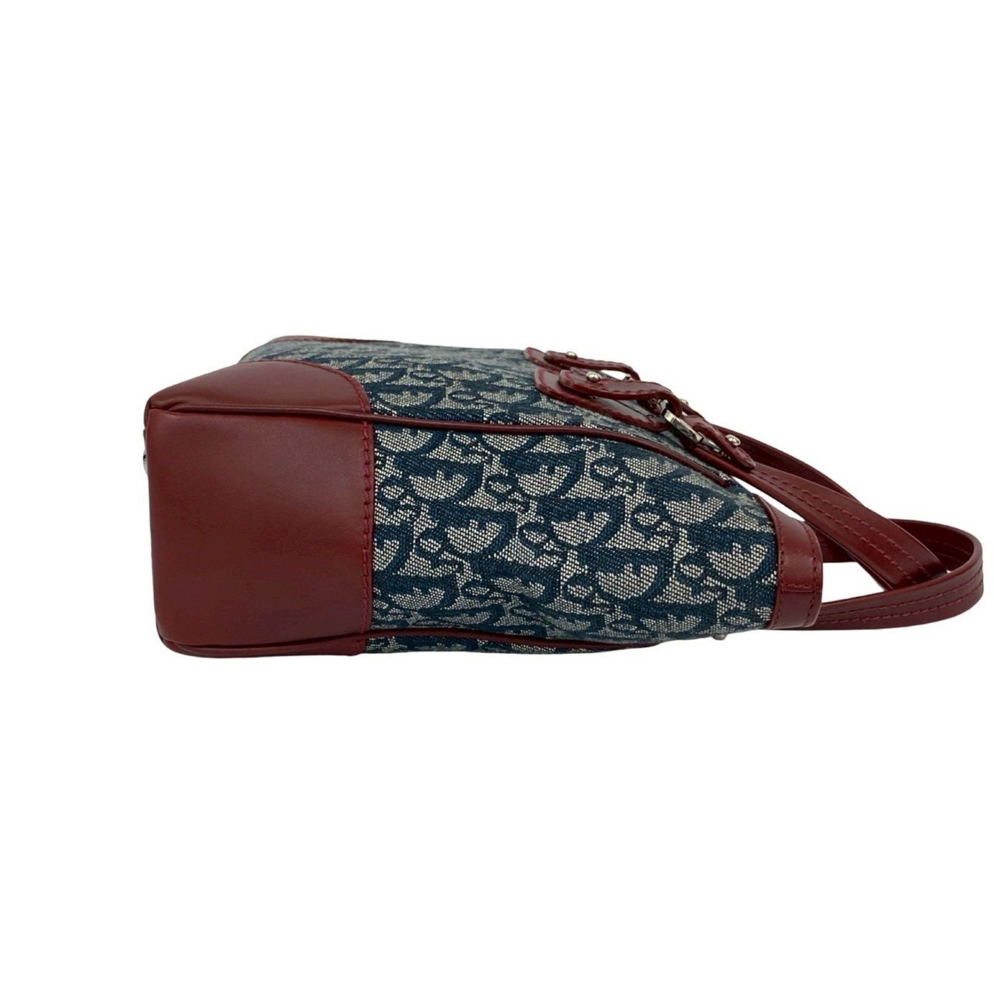 Dior Christian Dior Trotter Pattern Canvas and Leather Handbag/Tote Bag, Navy Bordeaux, 94775 Size ONE SIZE - 6 Thumbnail