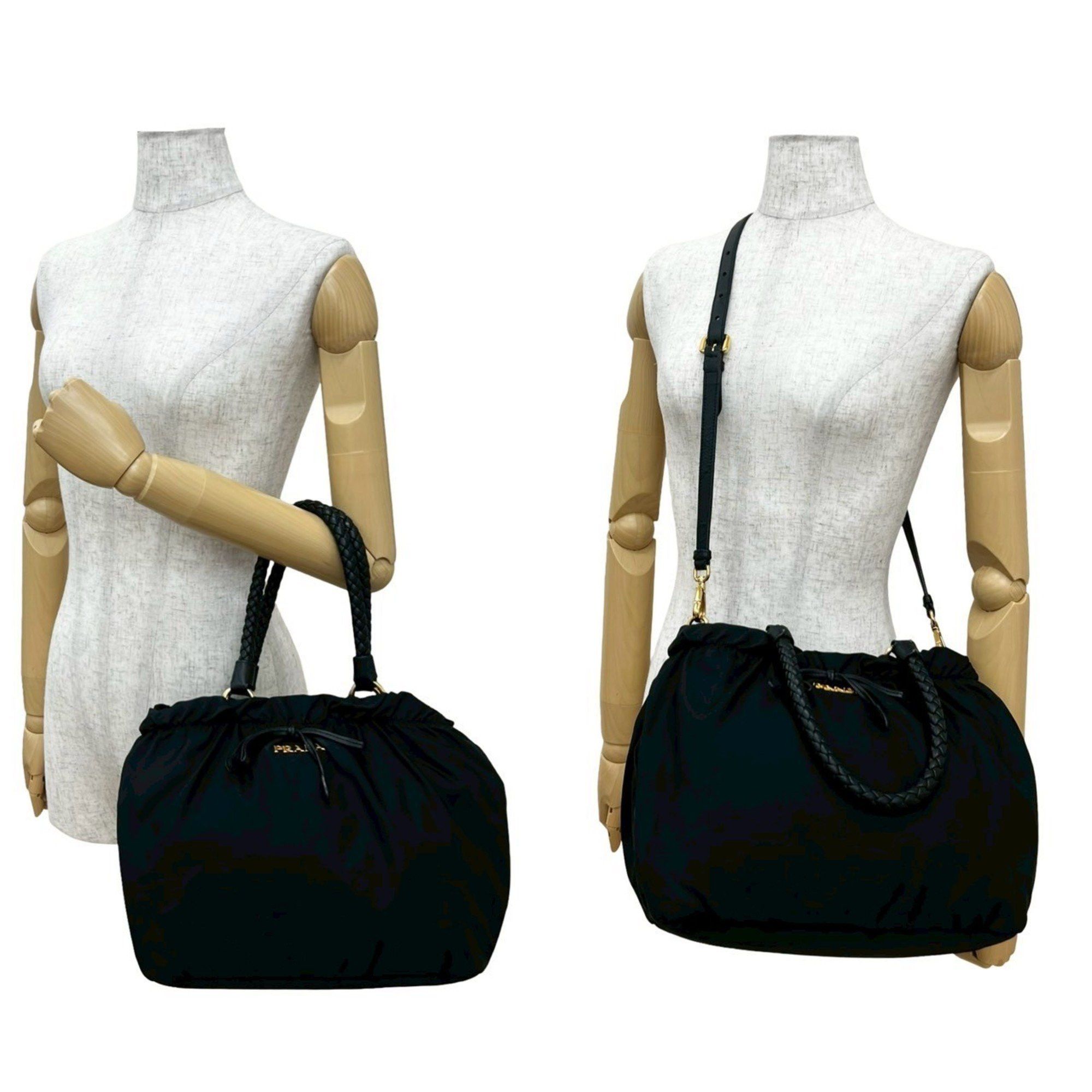 Prada Prada logo hardware ribbon Tessuto nylon and leather 2-way shoulder bag/handbag, black 40199 Size ONE SIZE - 2 Thumbnail