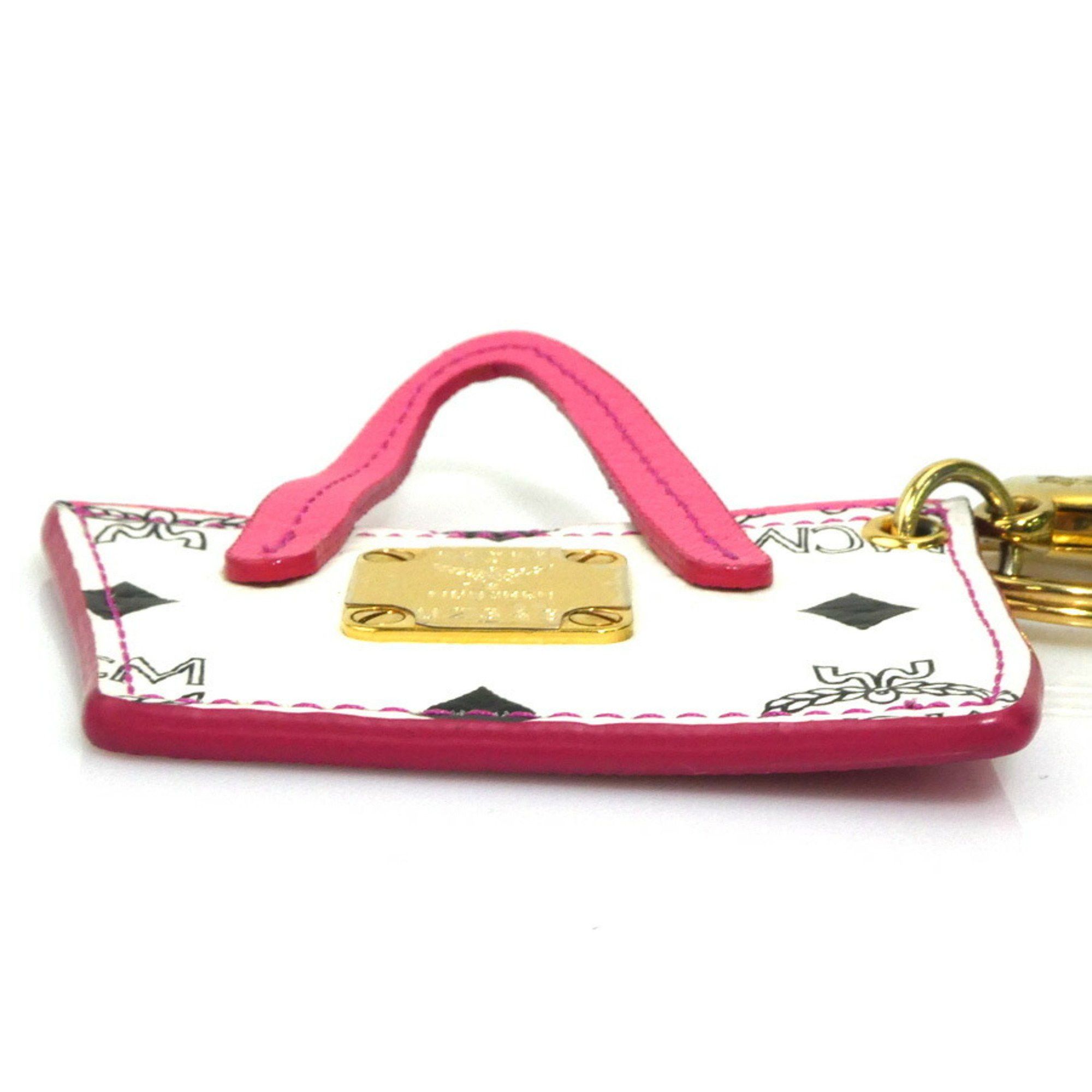 MCM MCM Charm Key Ring, Leather, Pink x White, Men's/Women's, H31329a Size ONE SIZE - 3 Thumbnail