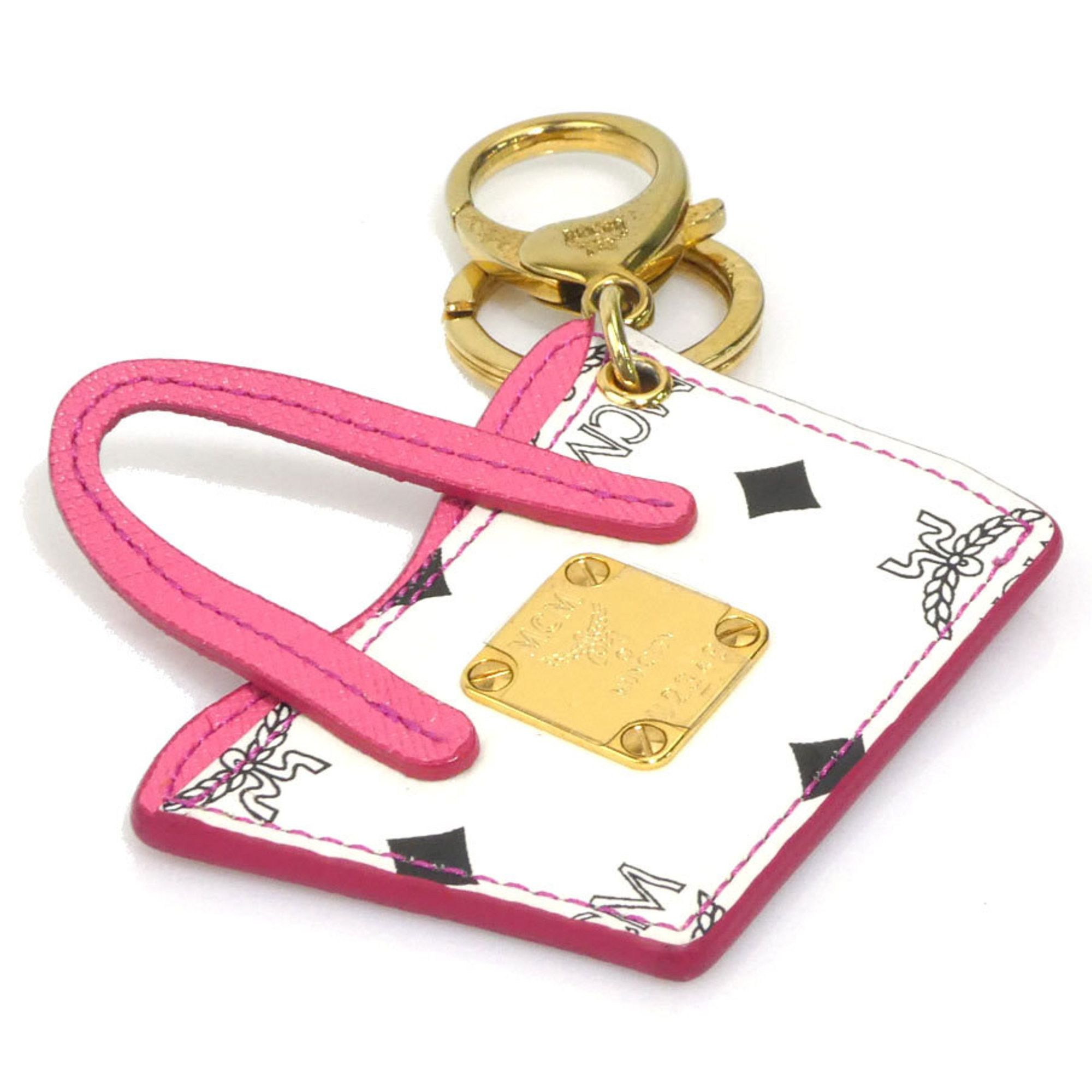 MCM MCM Charm Key Ring, Leather, Pink x White, Men's/Women's, H31329a Size ONE SIZE - 2 Thumbnail