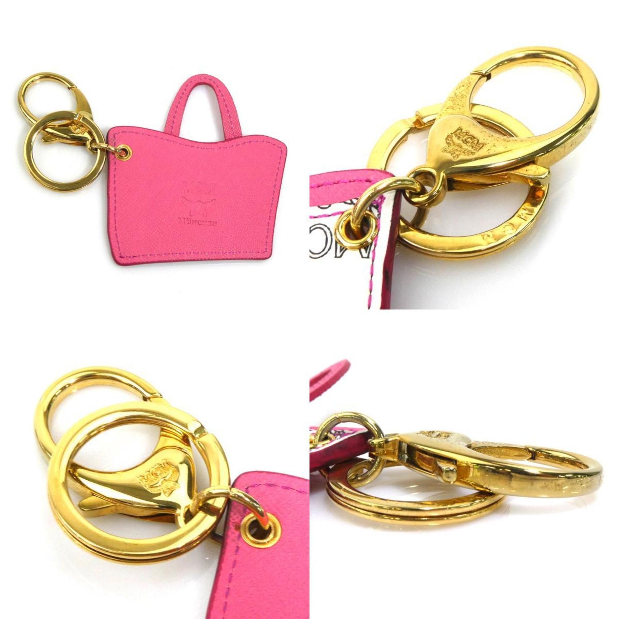 MCM MCM Charm Key Ring, Leather, Pink x White, Men's/Women's, H31329a Size ONE SIZE - 4 Thumbnail