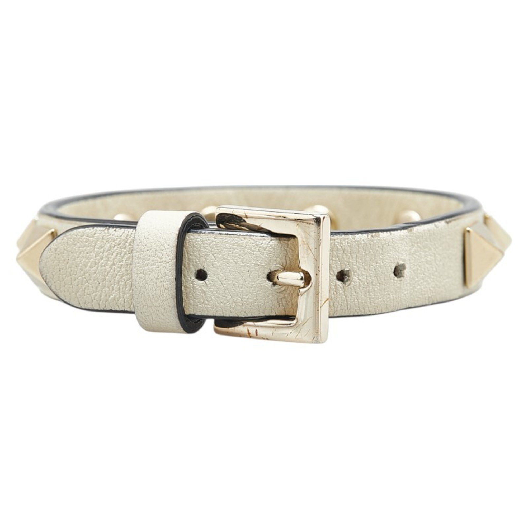 Valentino Valentino Rockstud Bracelet in White Gold Plated Leather for Women Size ONE SIZE - 3 Thumbnail