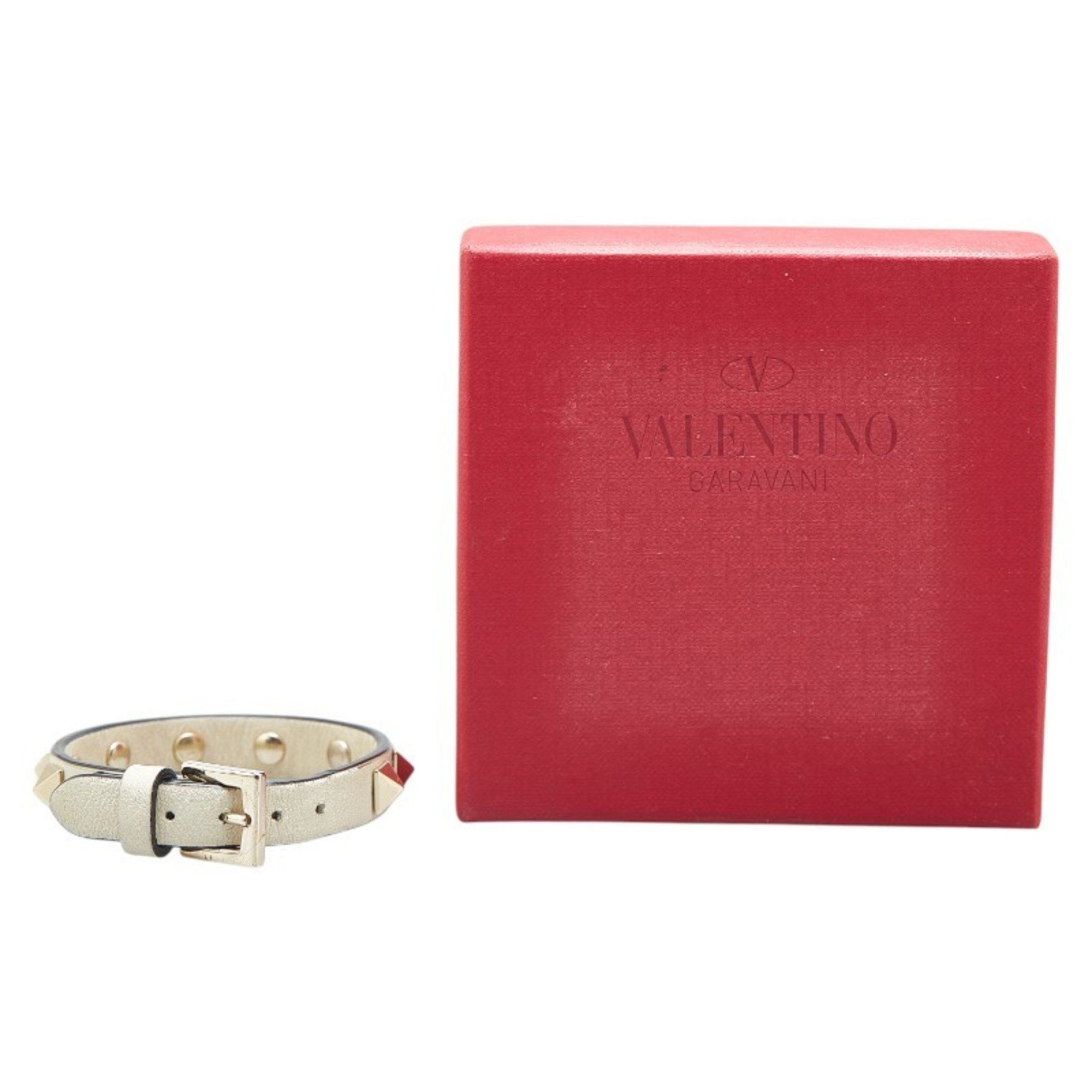 Valentino Valentino Rockstud Bracelet in White Gold Plated Leather for Women Size ONE SIZE - 8 Thumbnail