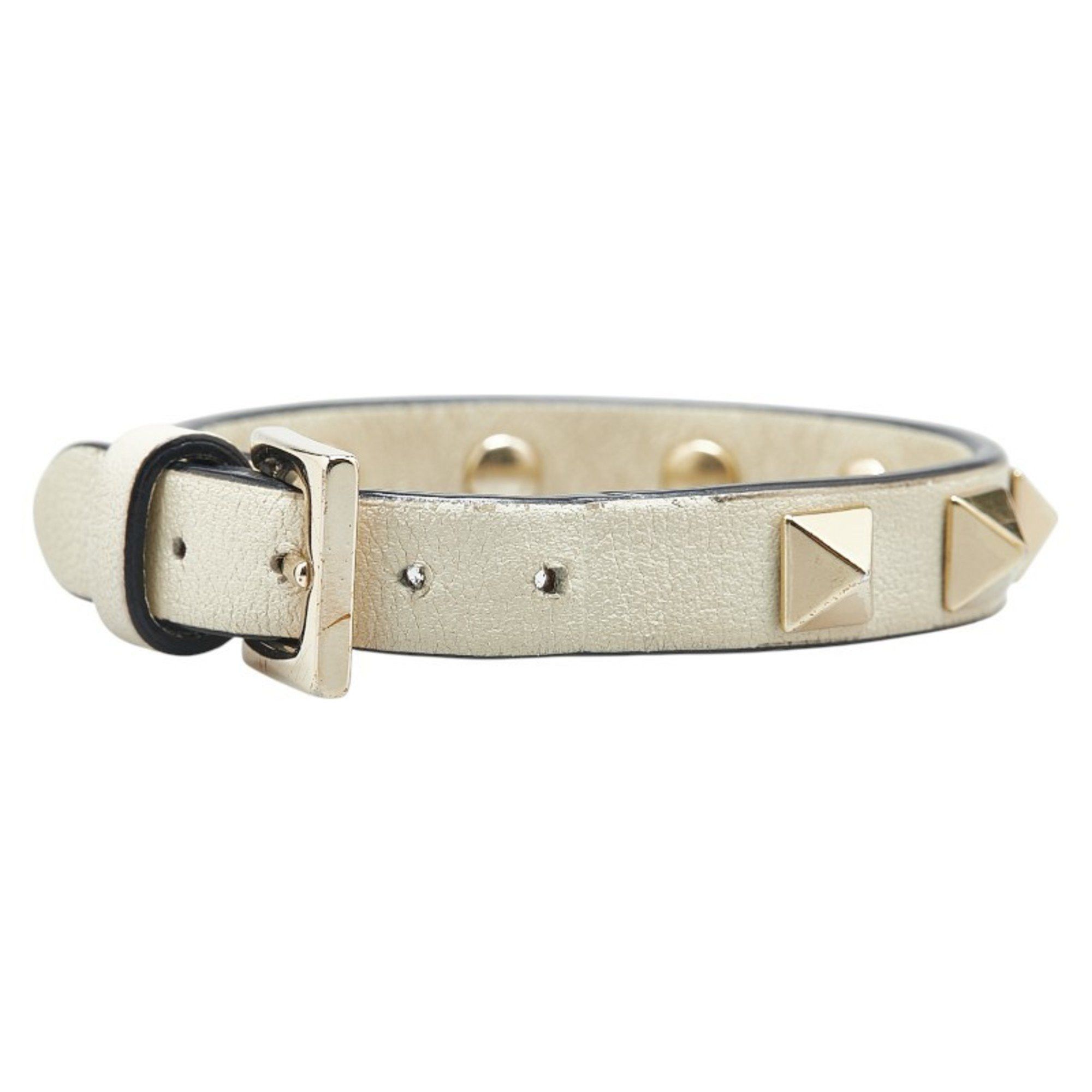 Valentino Valentino Rockstud Bracelet in White Gold Plated Leather for Women Size ONE SIZE - 2 Thumbnail