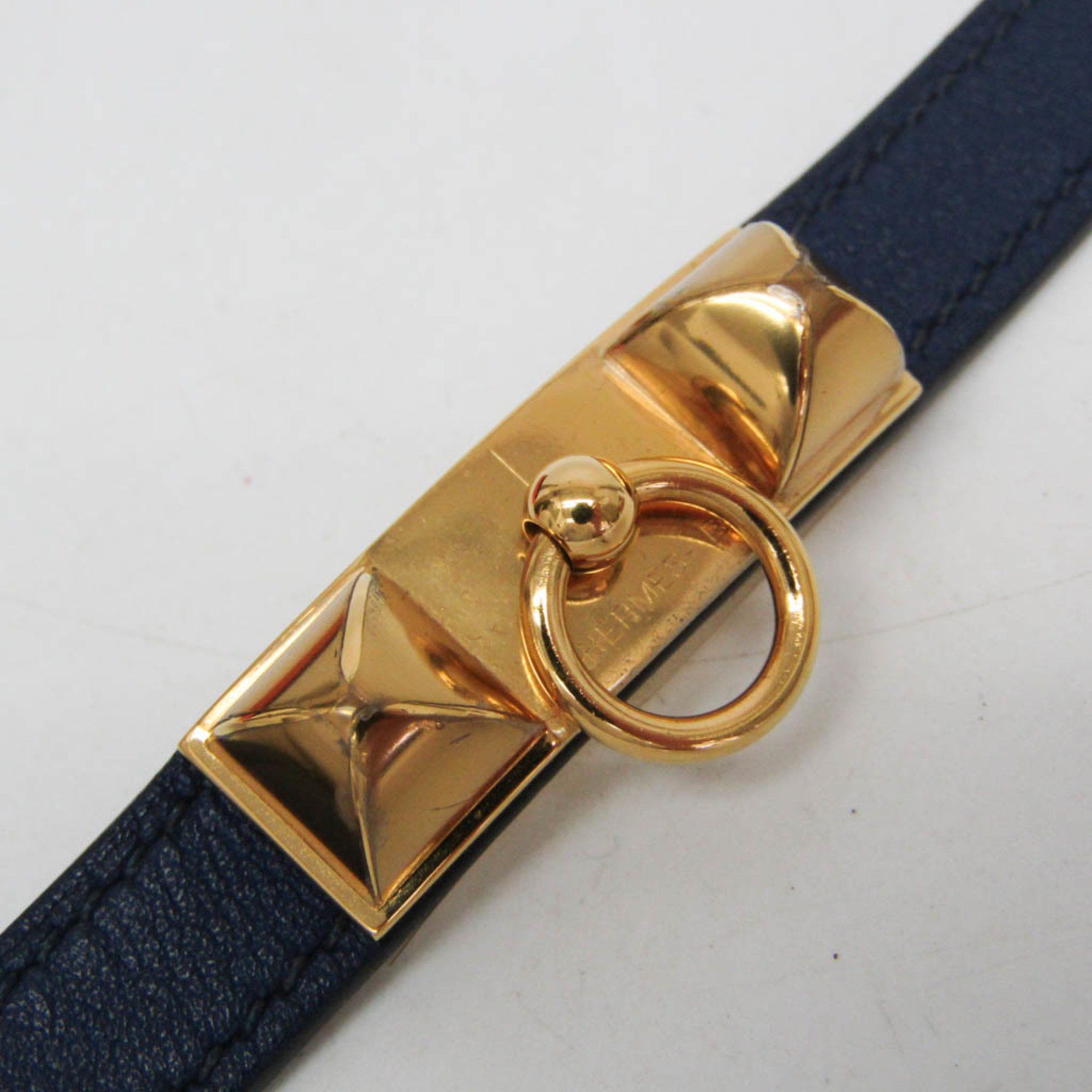 Hermes Hermes Rivale Double Tour Leather,Metal Wrap Bracelet Gold,Navy Size ONE SIZE - 6 Thumbnail