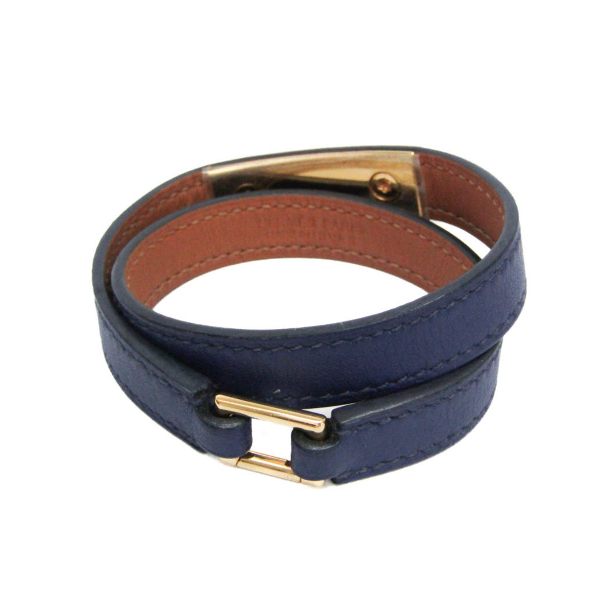 Hermes Hermes Rivale Double Tour Leather,Metal Wrap Bracelet Gold,Navy Size ONE SIZE - 3 Thumbnail