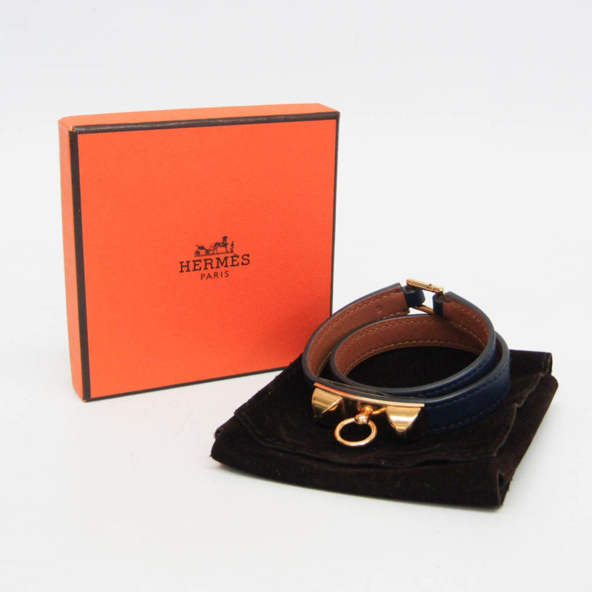 Hermes Hermes Rivale Double Tour Leather,Metal Wrap Bracelet Gold,Navy Size ONE SIZE - 2 Thumbnail