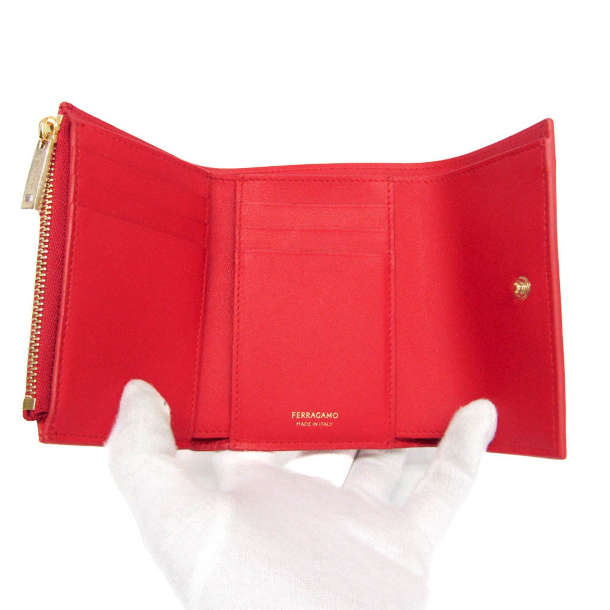Salvatore Ferragamo Salvatore Ferragamo Gancini IY 22 0445 Women's Leather Wallet (tri-fold) Red Color Size ONE SIZE - 4 Thumbnail