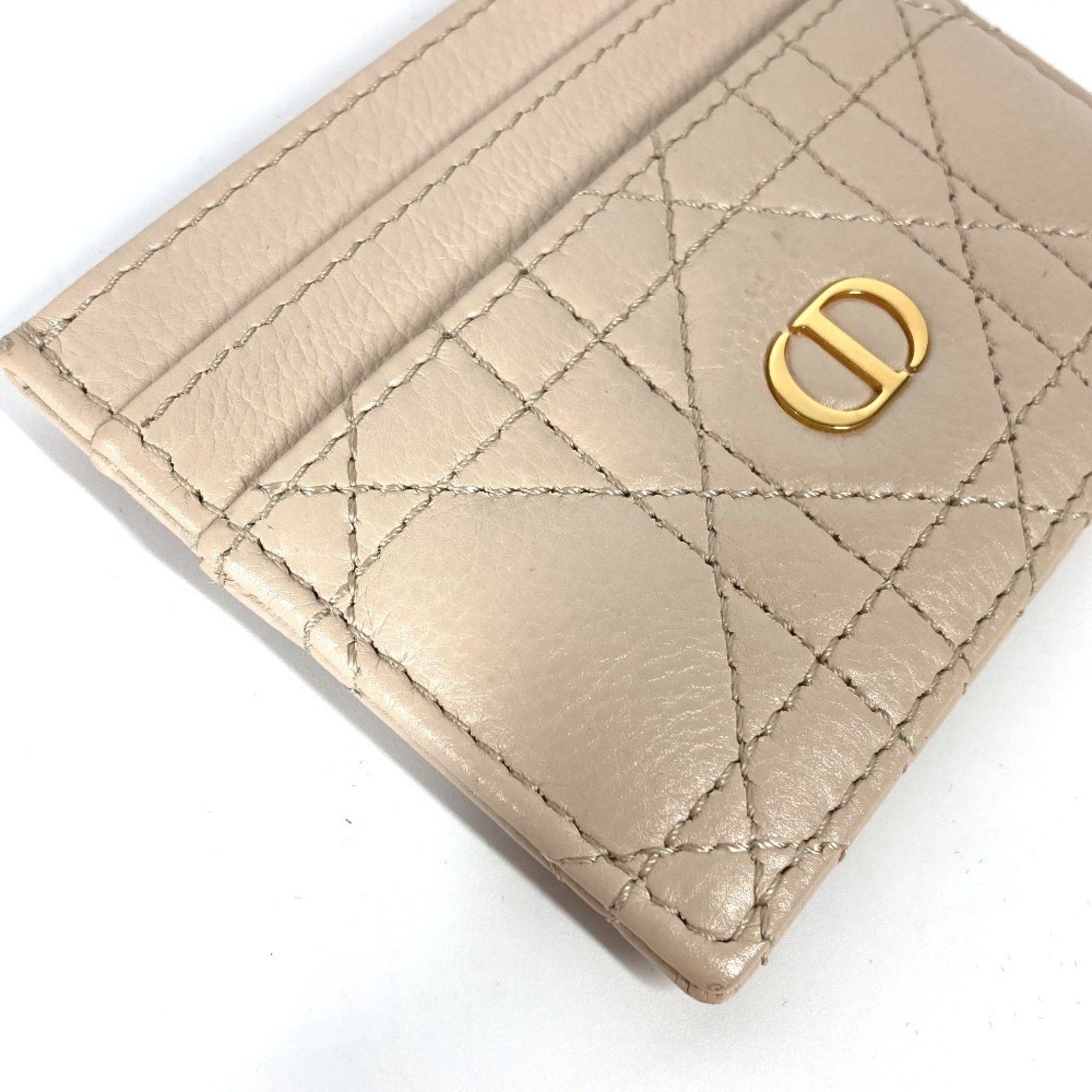 Christian Dior Dior Cannage CARO Business Card Case, Pass Leather, Women's, Beige