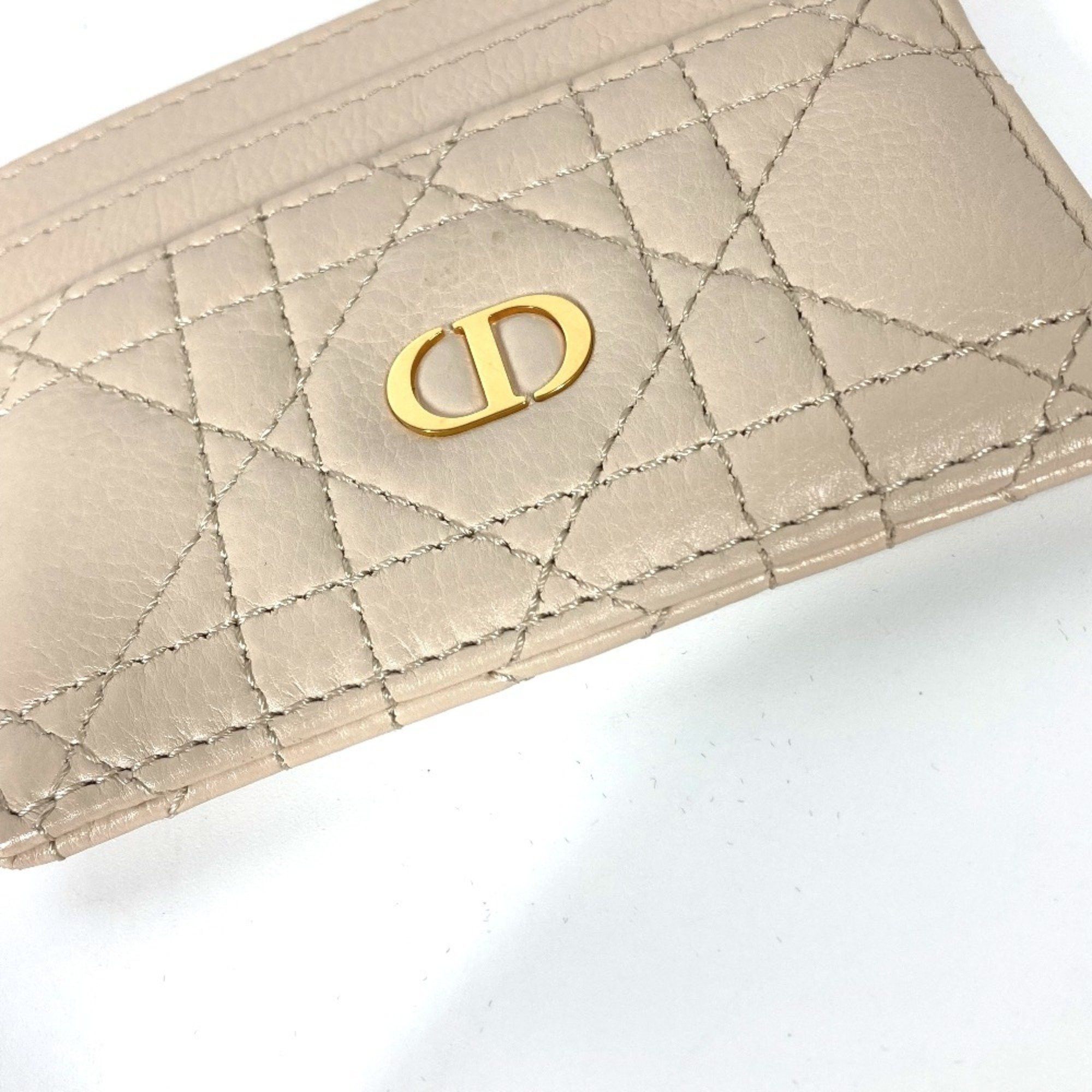Christian Dior Dior Cannage CARO Business Card Case, Pass Leather, Women's, Beige