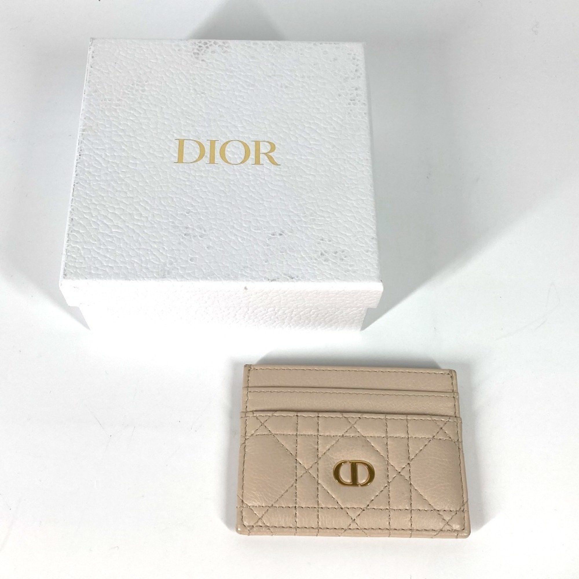 Christian Dior Dior Cannage CARO Business Card Case, Pass Leather, Women's, Beige