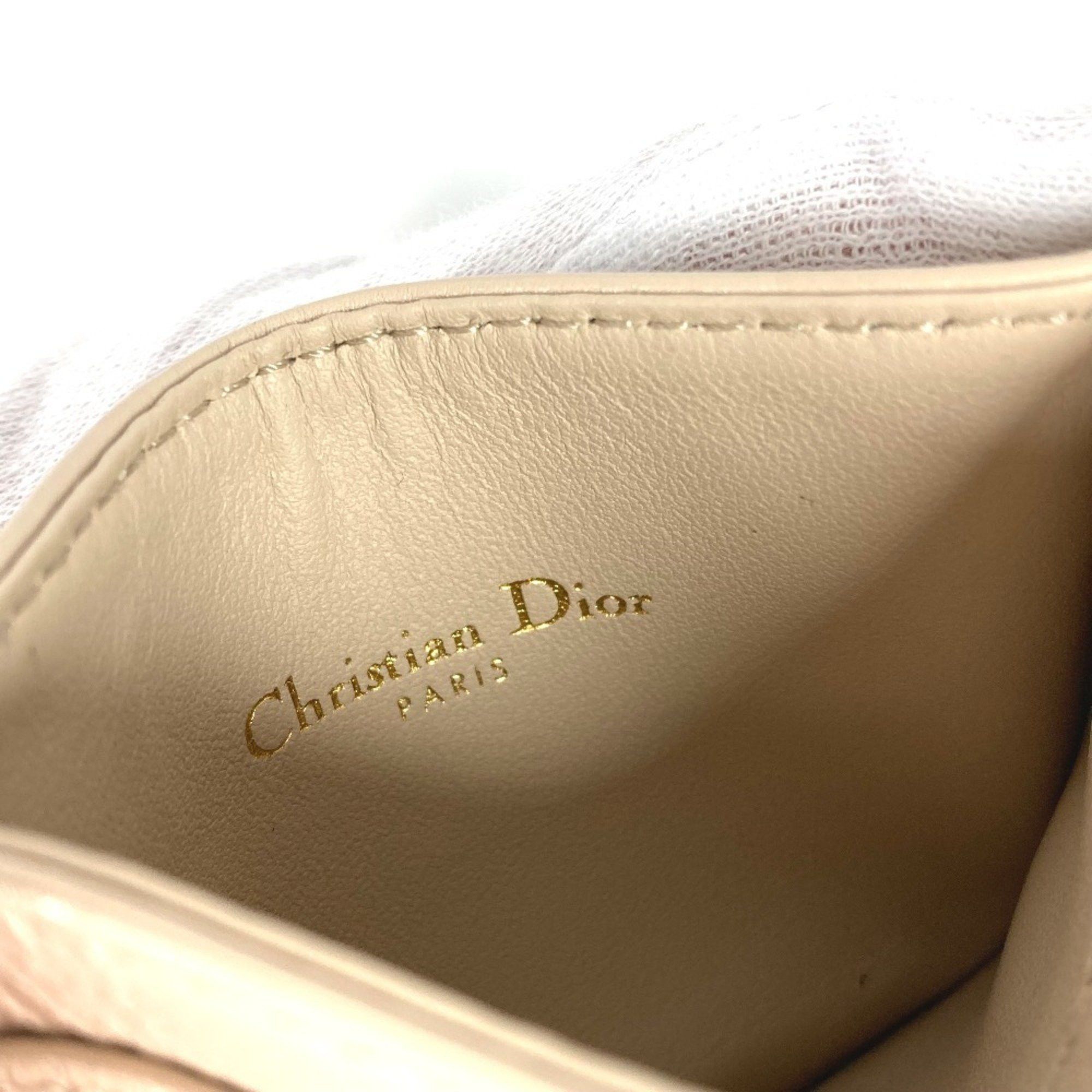 Christian Dior Dior Cannage CARO Business Card Case, Pass Leather, Women's, Beige