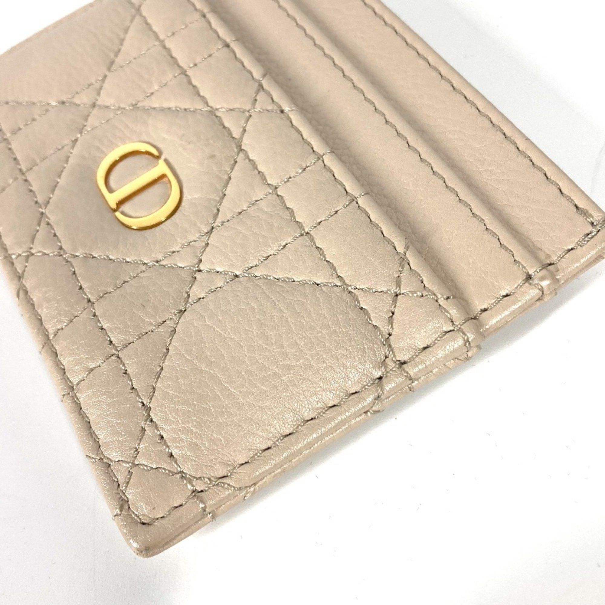 Christian Dior Dior Cannage CARO Business Card Case, Pass Leather, Women's, Beige