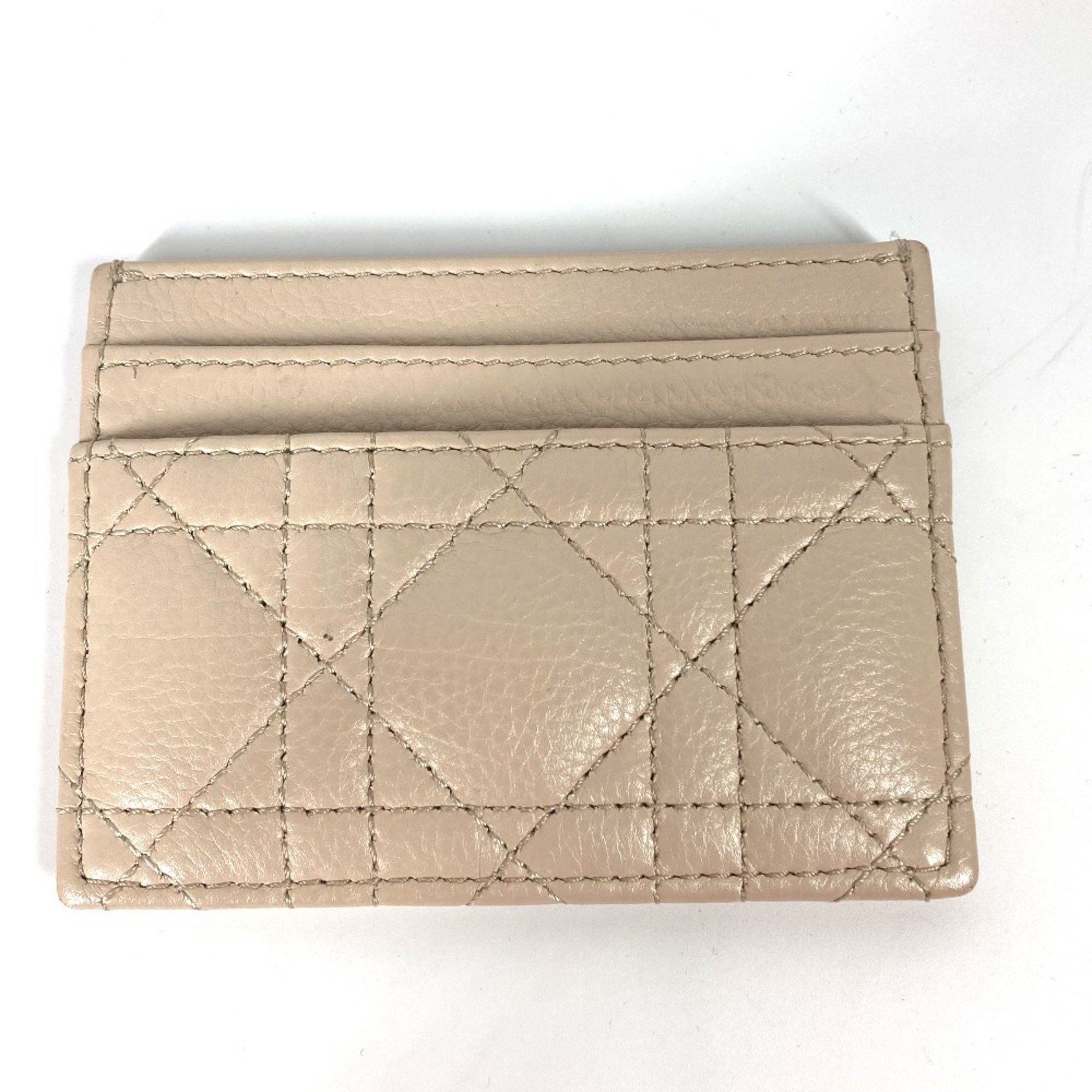 Christian Dior Dior Cannage CARO Business Card Case, Pass Leather, Women's, Beige