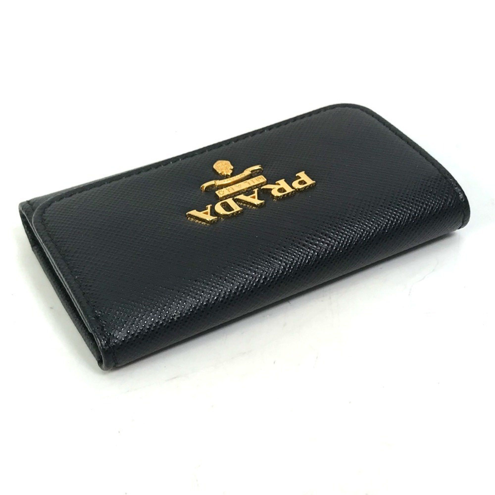 Prada PRADA 1PG004 Logo Multicolor Key Ring 4-Ring Case in Saffiano Leather, Women's, Black and Pink Size ONE SIZE - 7 Thumbnail
