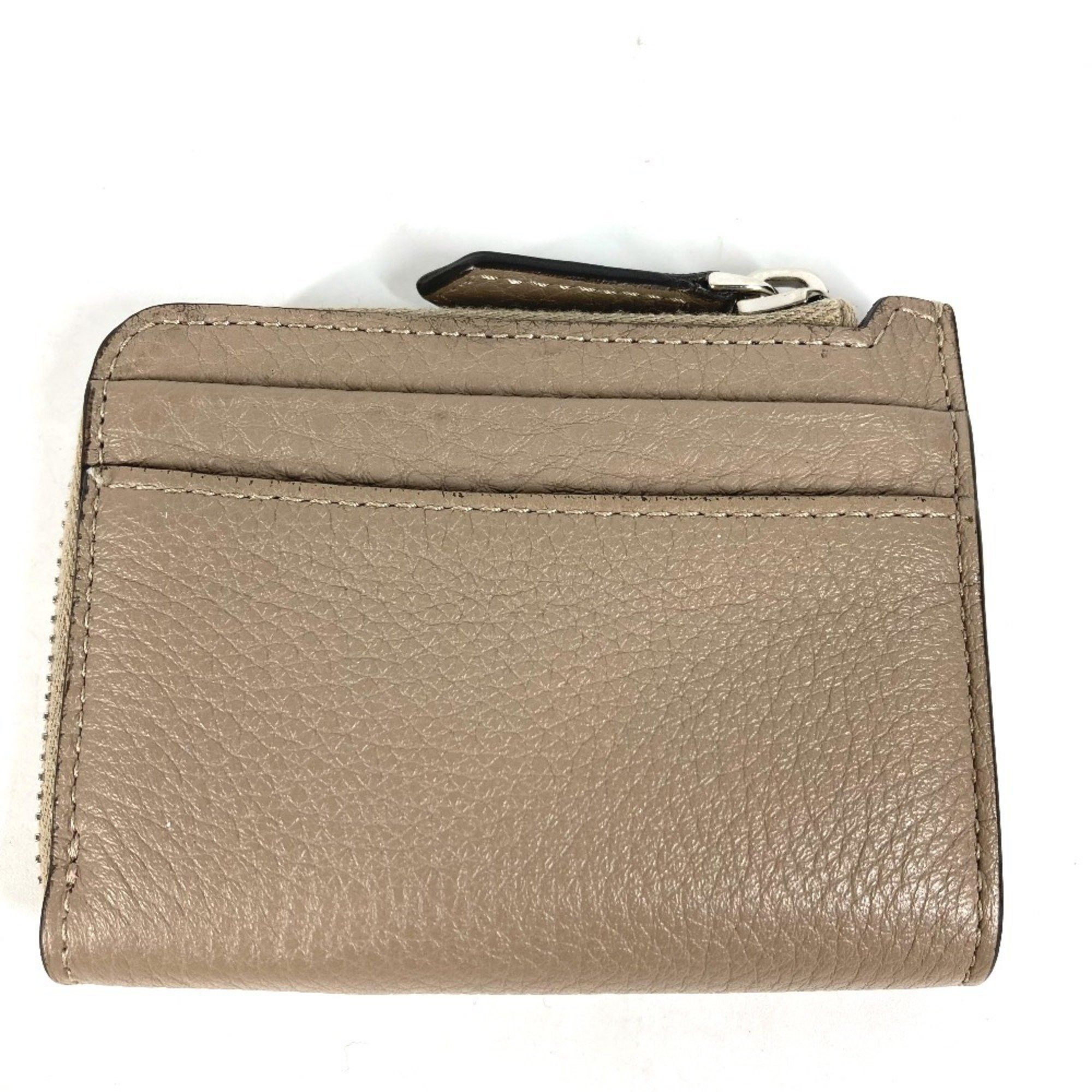 FENDI 7M0330 Fragment Case Wallet, Logo L-Shaped Zipper Coin Purse, Leather, Men's, Beige