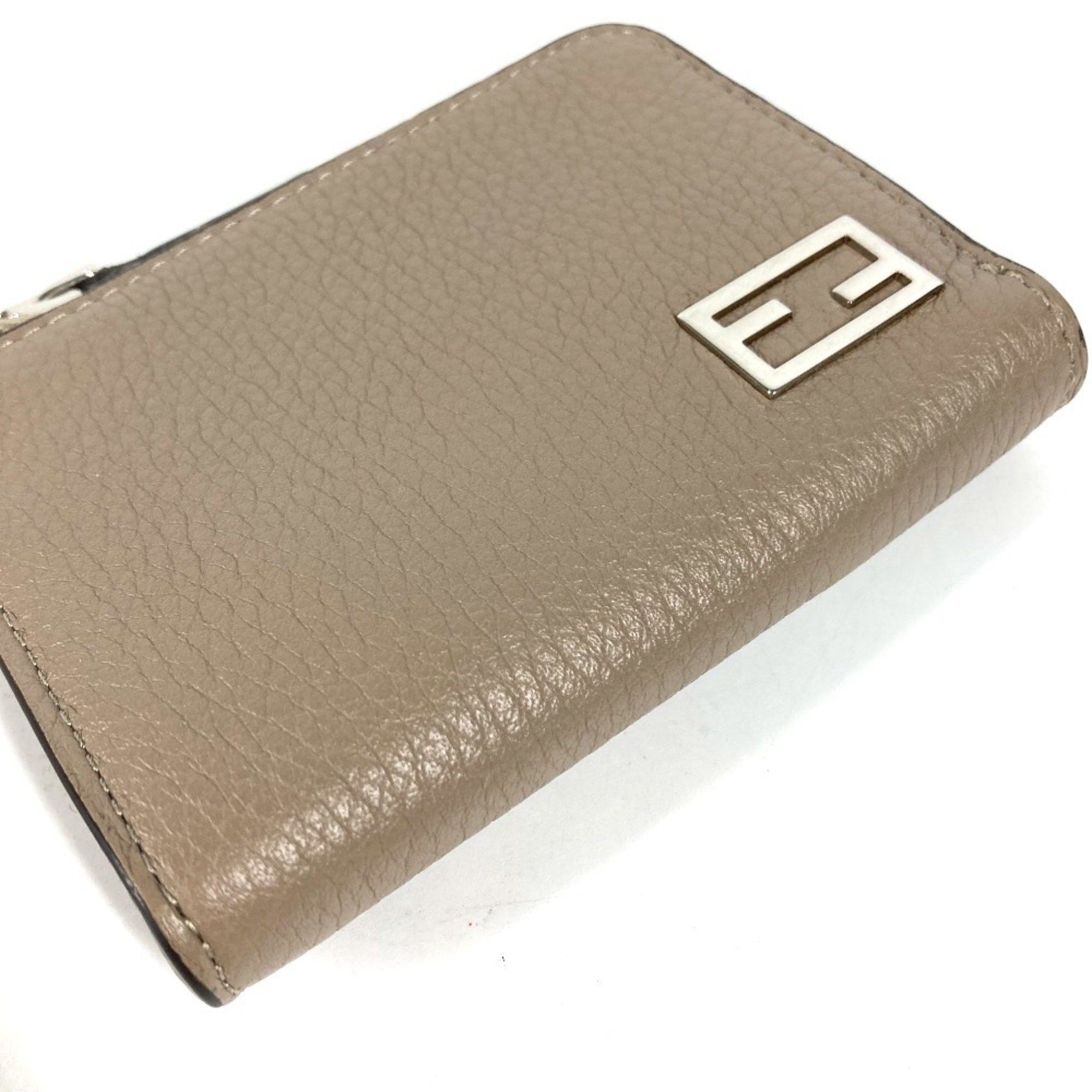 FENDI 7M0330 Fragment Case Wallet, Logo L-Shaped Zipper Coin Purse, Leather, Men's, Beige