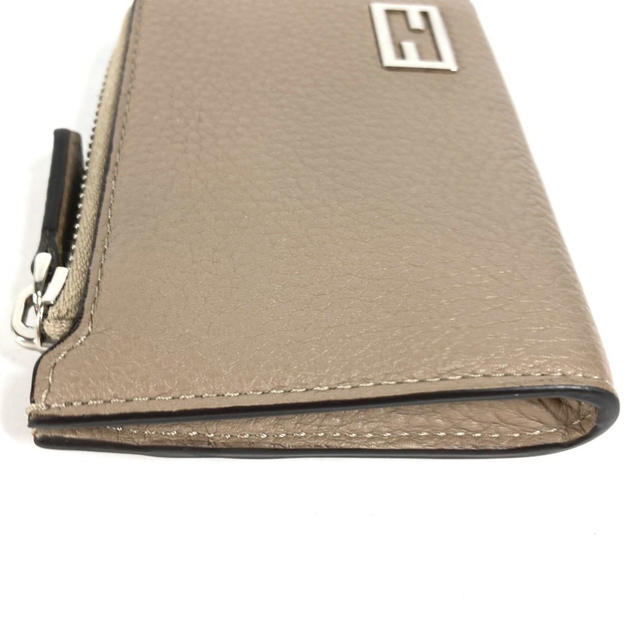 FENDI 7M0330 Fragment Case Wallet, Logo L-Shaped Zipper Coin Purse, Leather, Men's, Beige