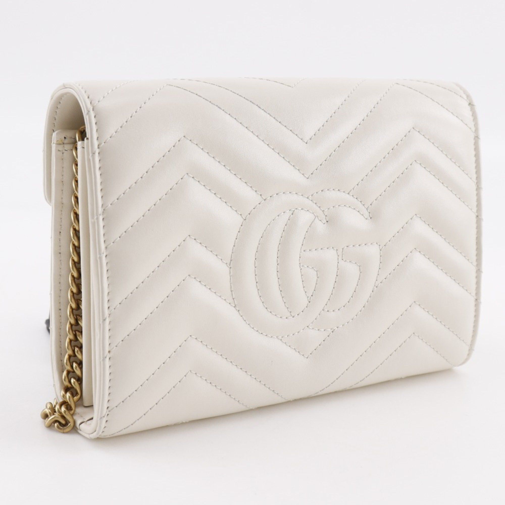 Gucci Gucci GG Marmont Chain Wallet/Clutch, White Calfskin, Snap Buttons, 474575, Women's Size ONE SIZE - 3 Thumbnail