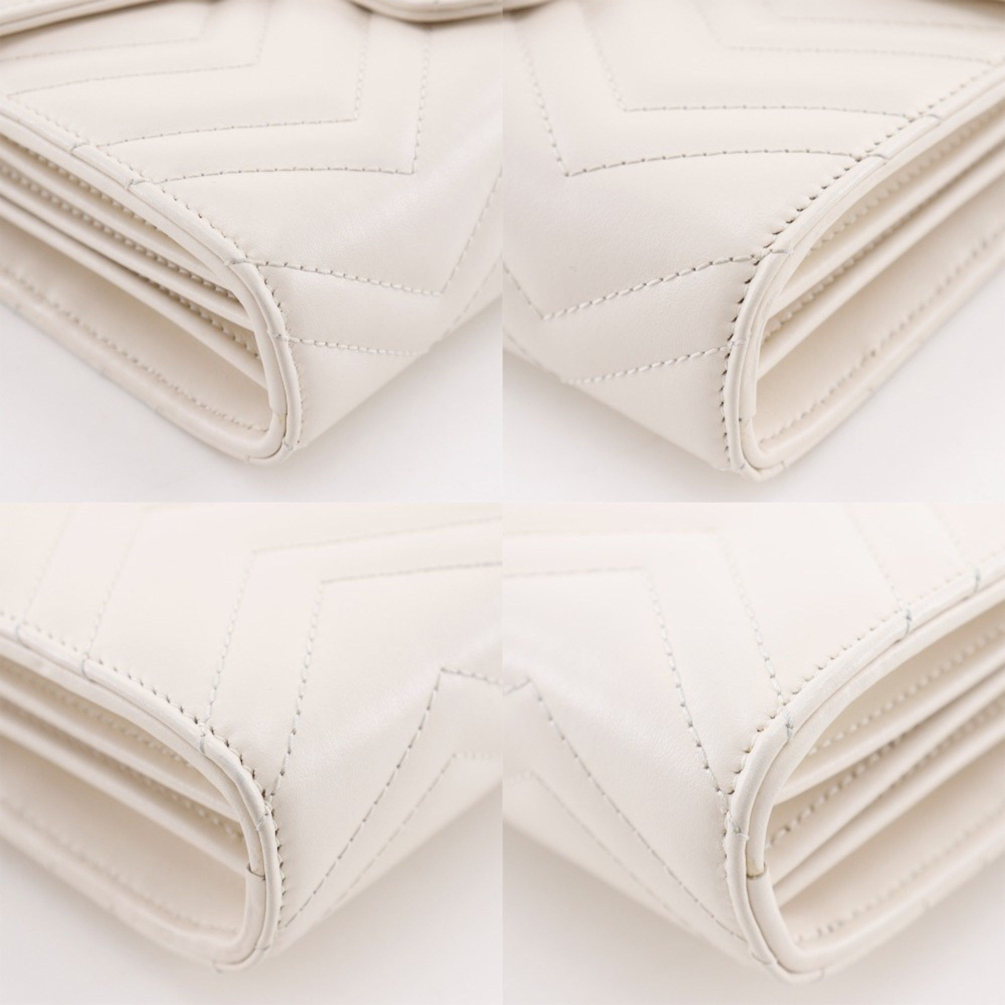 Gucci Gucci GG Marmont Chain Wallet/Clutch, White Calfskin, Snap Buttons, 474575, Women's Size ONE SIZE - 4 Thumbnail