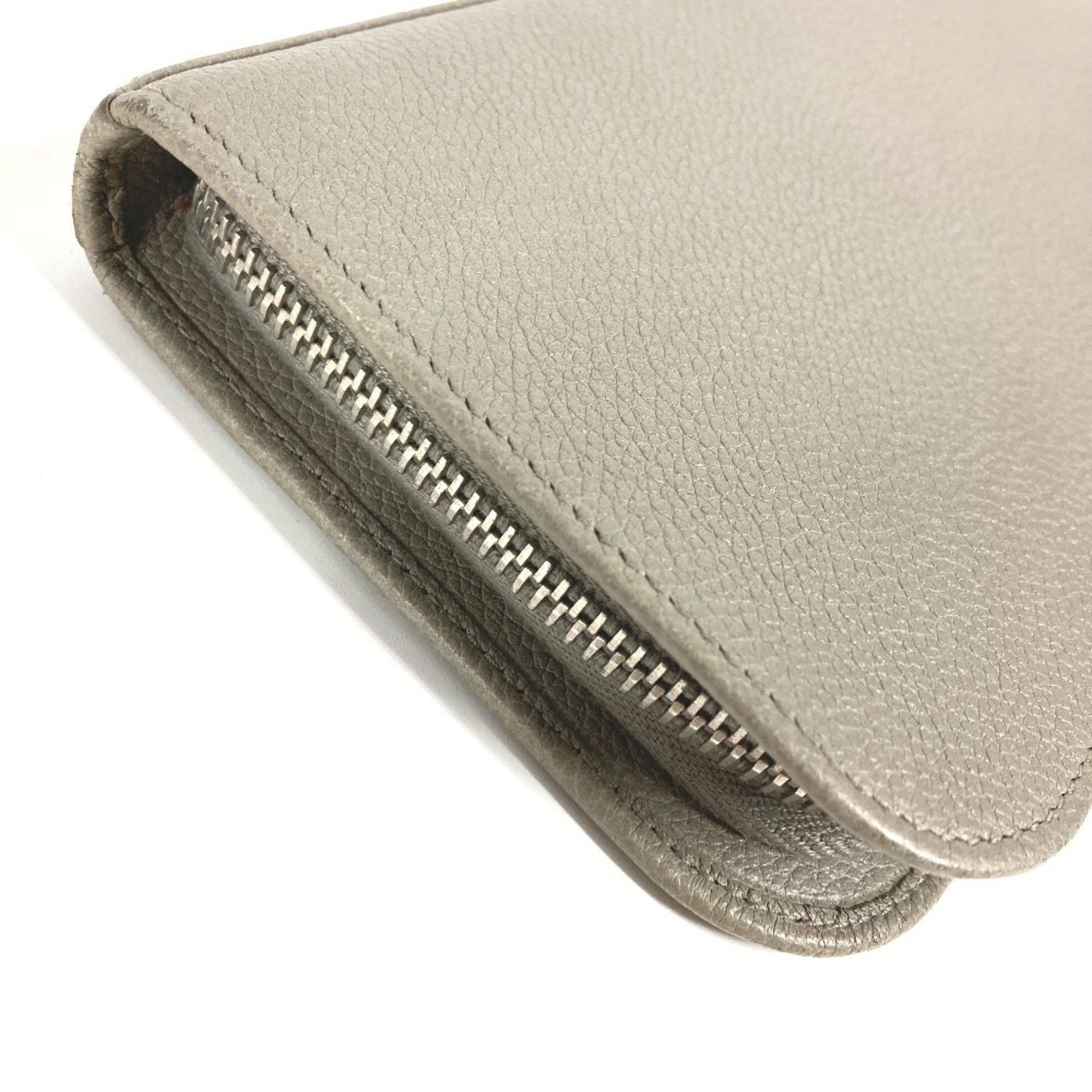 Yves Saint Laurent SAINT LAURENT PARIS 326599 Logo Round Zip Long Wallet Leather Women's Gray