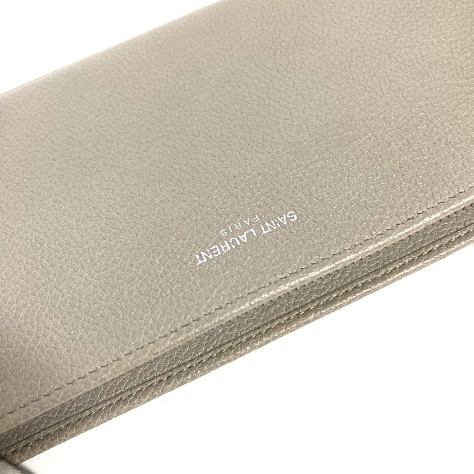 Yves Saint Laurent SAINT LAURENT PARIS 326599 Logo Round Zip Long Wallet Leather Women's Gray