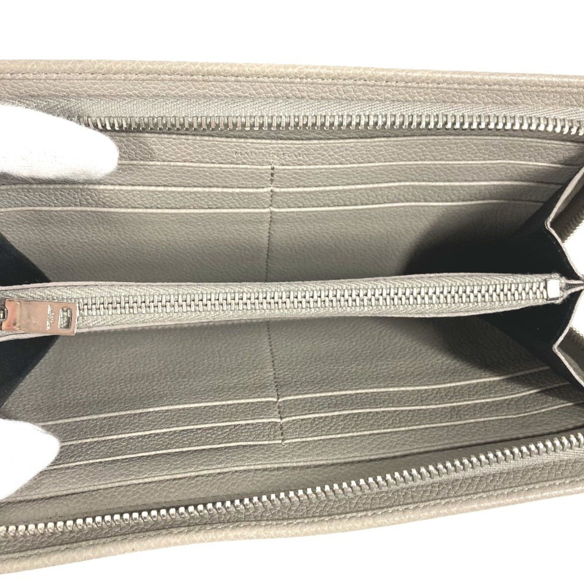 Yves Saint Laurent SAINT LAURENT PARIS 326599 Logo Round Zip Long Wallet Leather Women's Gray