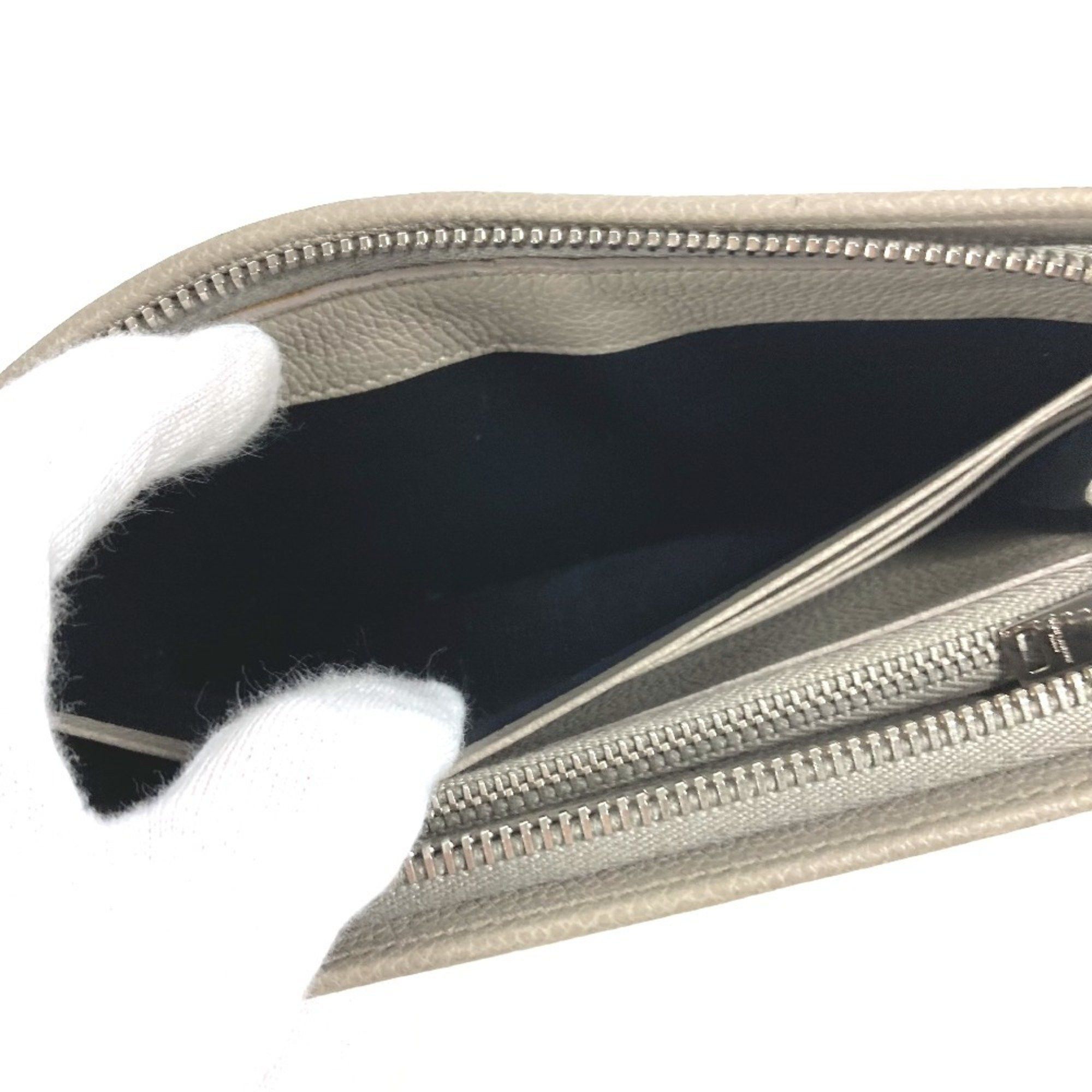 Yves Saint Laurent SAINT LAURENT PARIS 326599 Logo Round Zip Long Wallet Leather Women's Gray