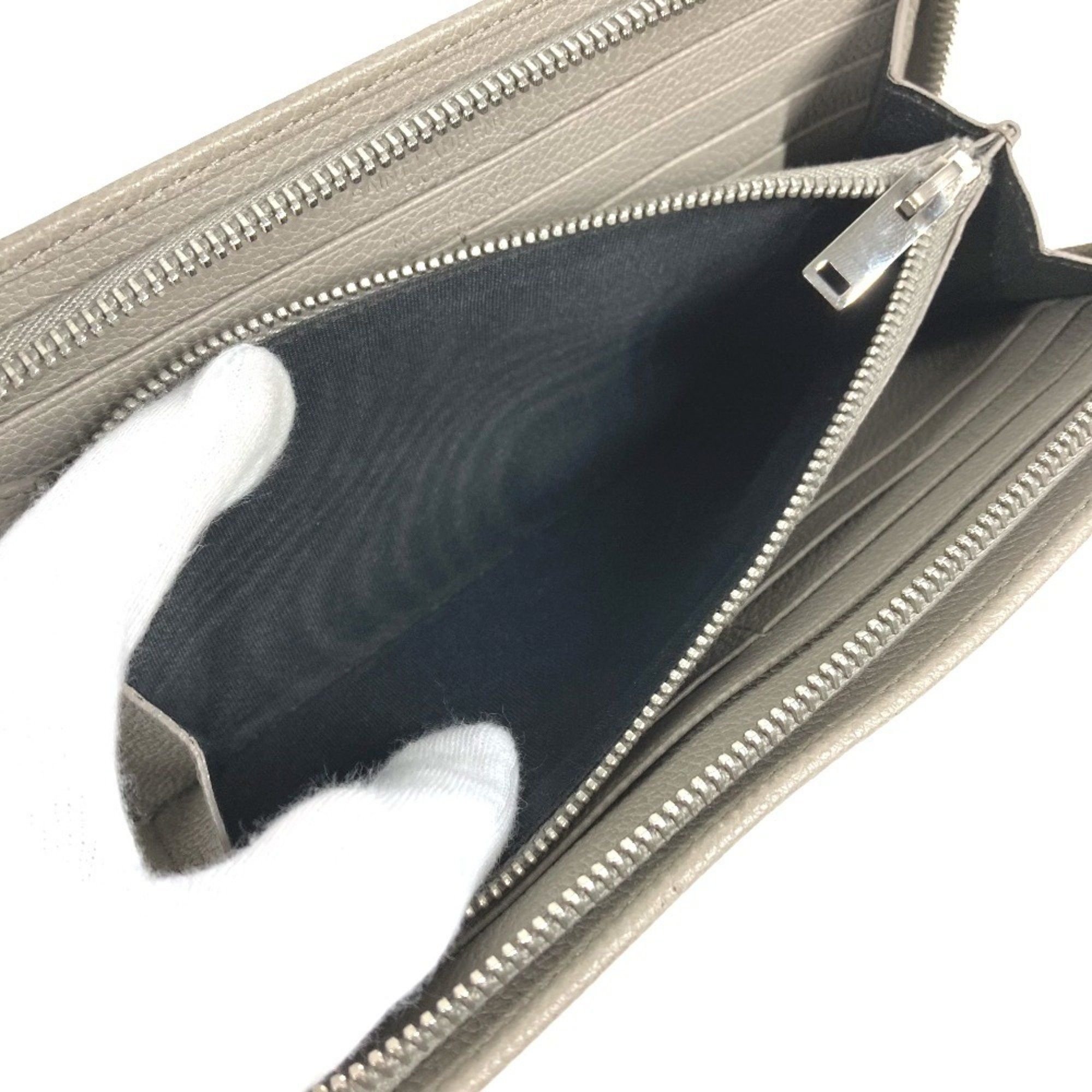 Yves Saint Laurent SAINT LAURENT PARIS 326599 Logo Round Zip Long Wallet Leather Women's Gray