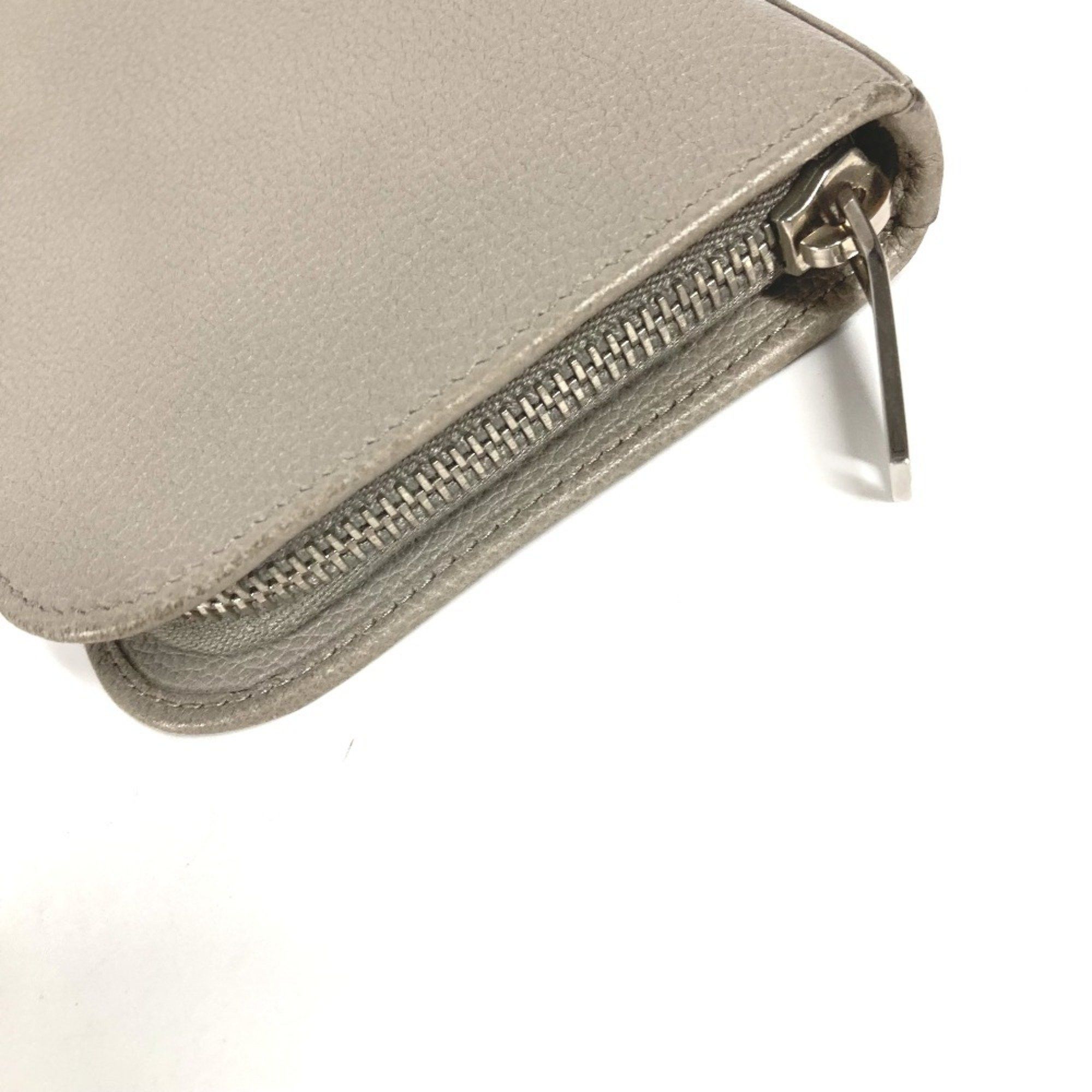 Yves Saint Laurent SAINT LAURENT PARIS 326599 Logo Round Zip Long Wallet Leather Women's Gray