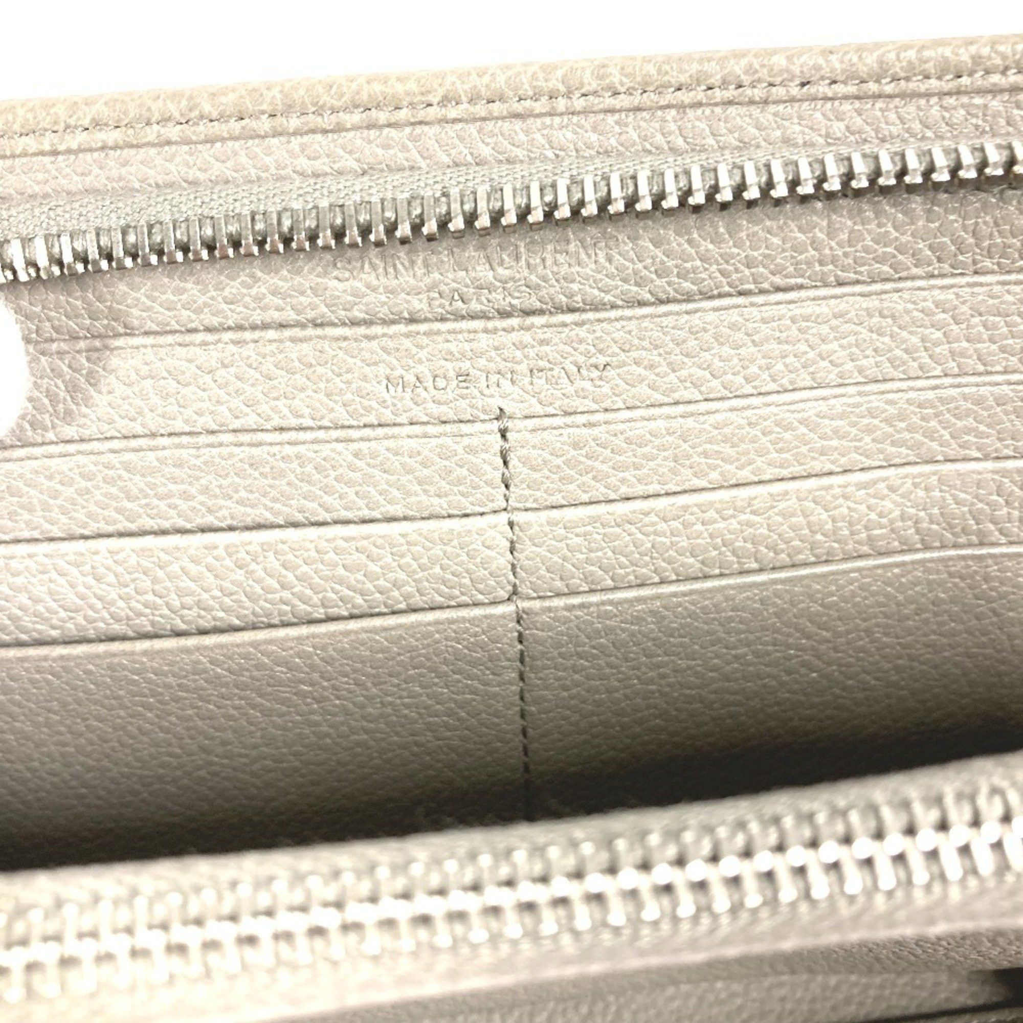 Yves Saint Laurent SAINT LAURENT PARIS 326599 Logo Round Zip Long Wallet Leather Women's Gray