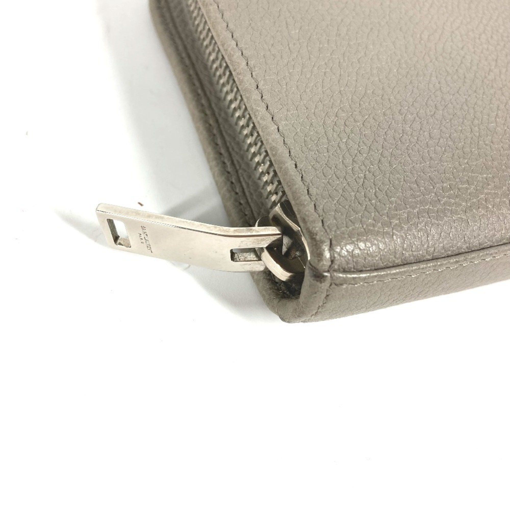 Yves Saint Laurent SAINT LAURENT PARIS 326599 Logo Round Zip Long Wallet Leather Women's Gray