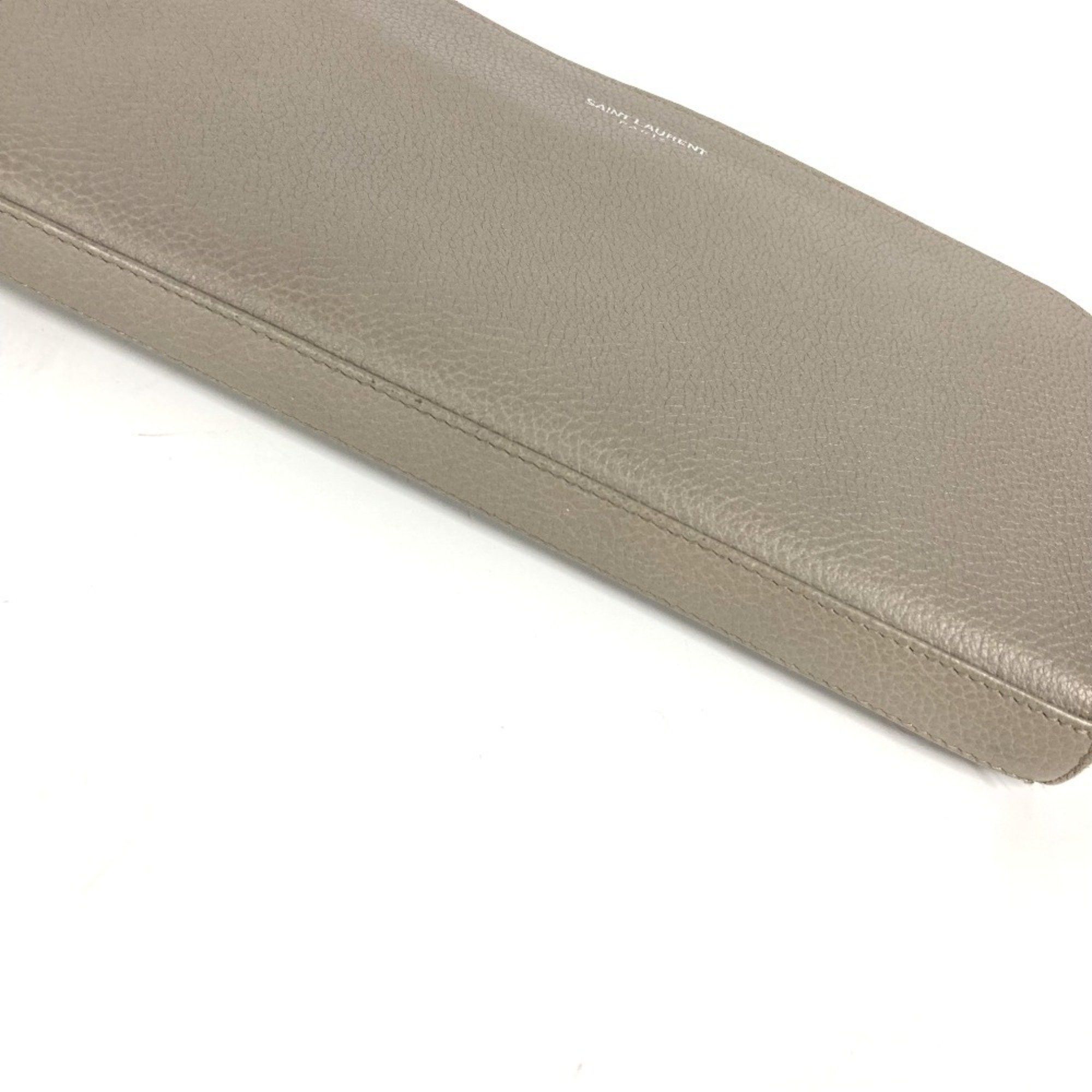 Yves Saint Laurent SAINT LAURENT PARIS 326599 Logo Round Zip Long Wallet Leather Women's Gray