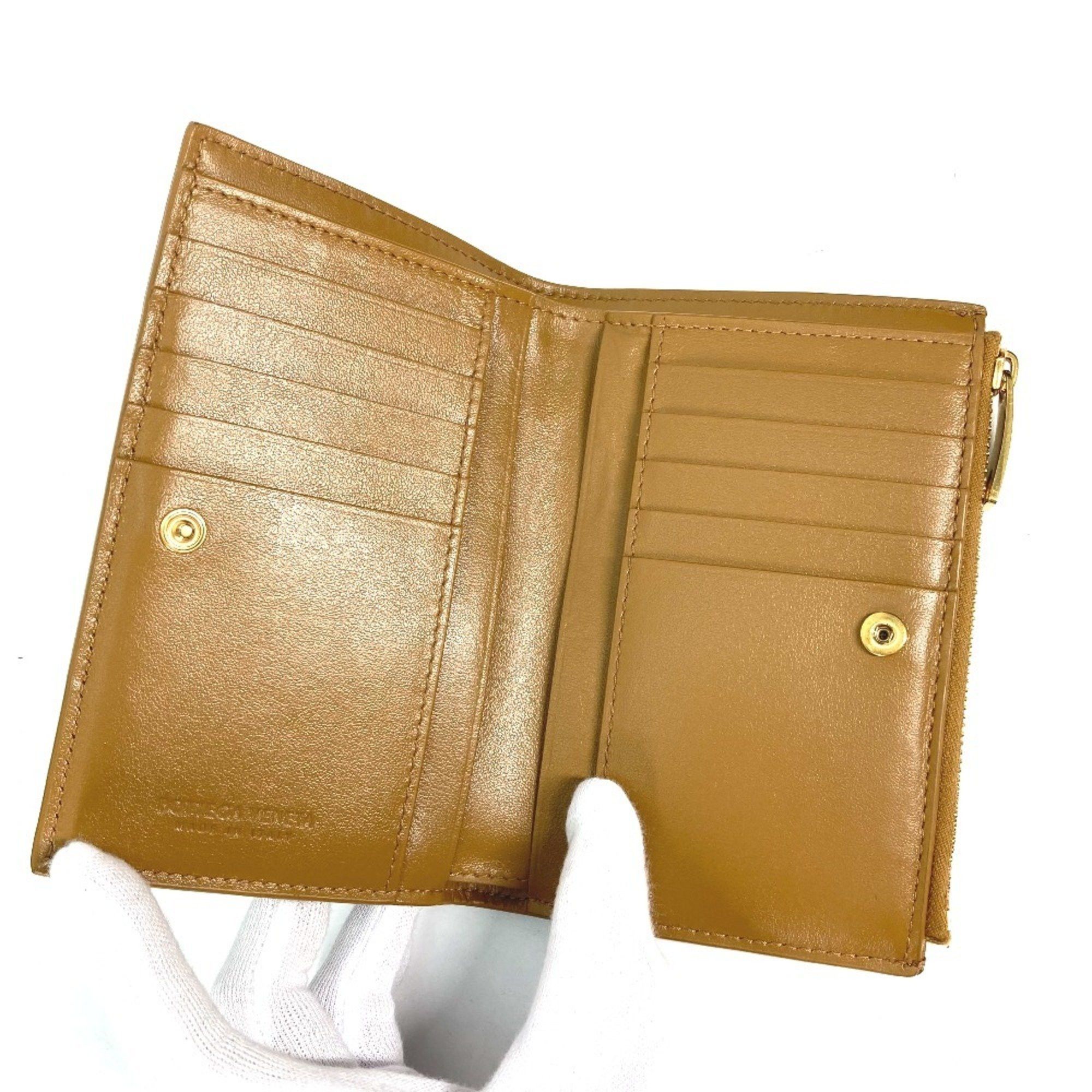 Bottega Veneta BOTTEGA VENETA 667130 Compact Cassette Wallet, Medium, Bi-fold Zipper Intrecciato Leather, Women's, Beige Size ONE SIZE - 10 Thumbnail