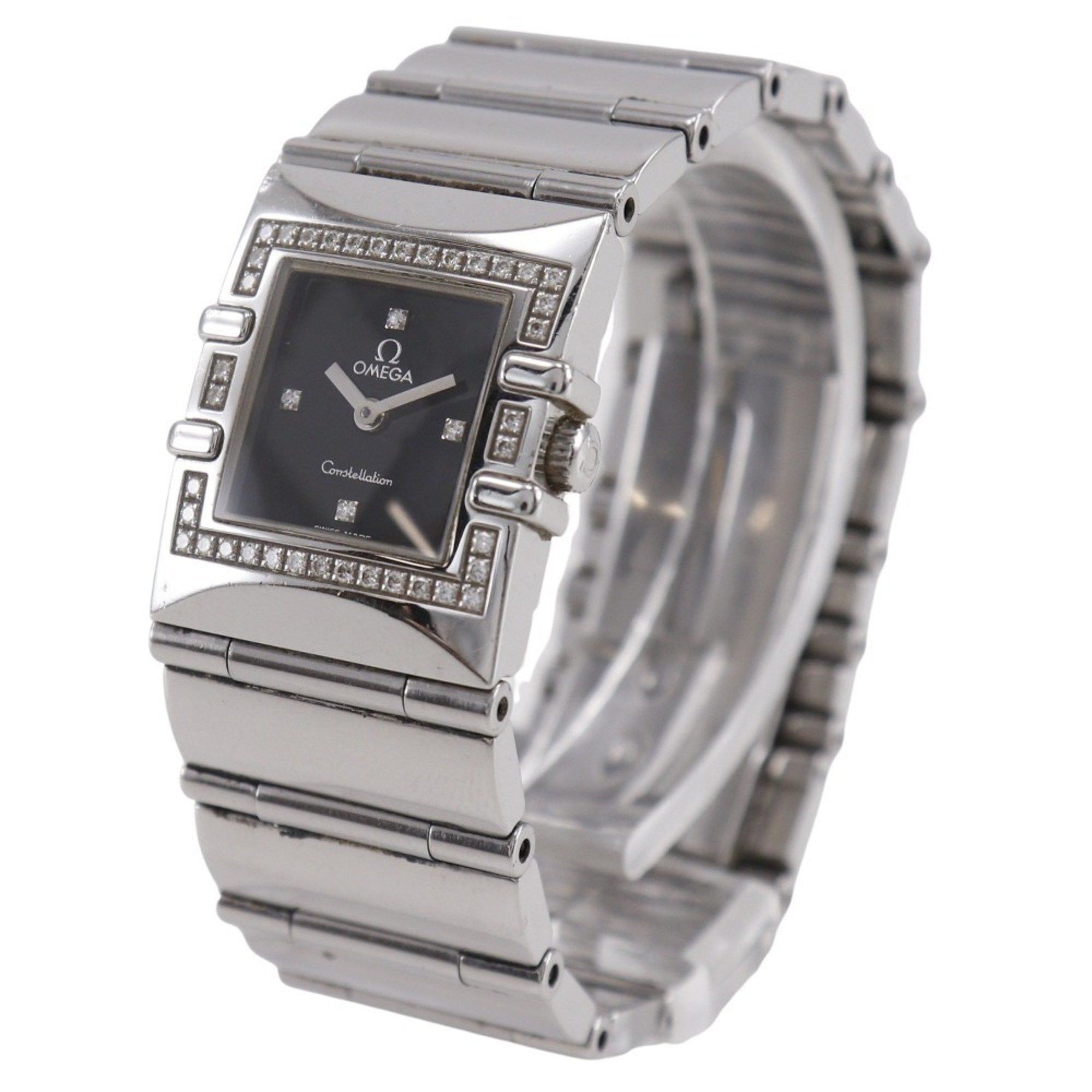 Omega OMEGA Constellation Carree Watch, cal. 1376 1528.46, stainless steel with diamonds, 1998, quartz movement, analog display, black dial, women's. Size ONE SIZE - 2 Thumbnail
