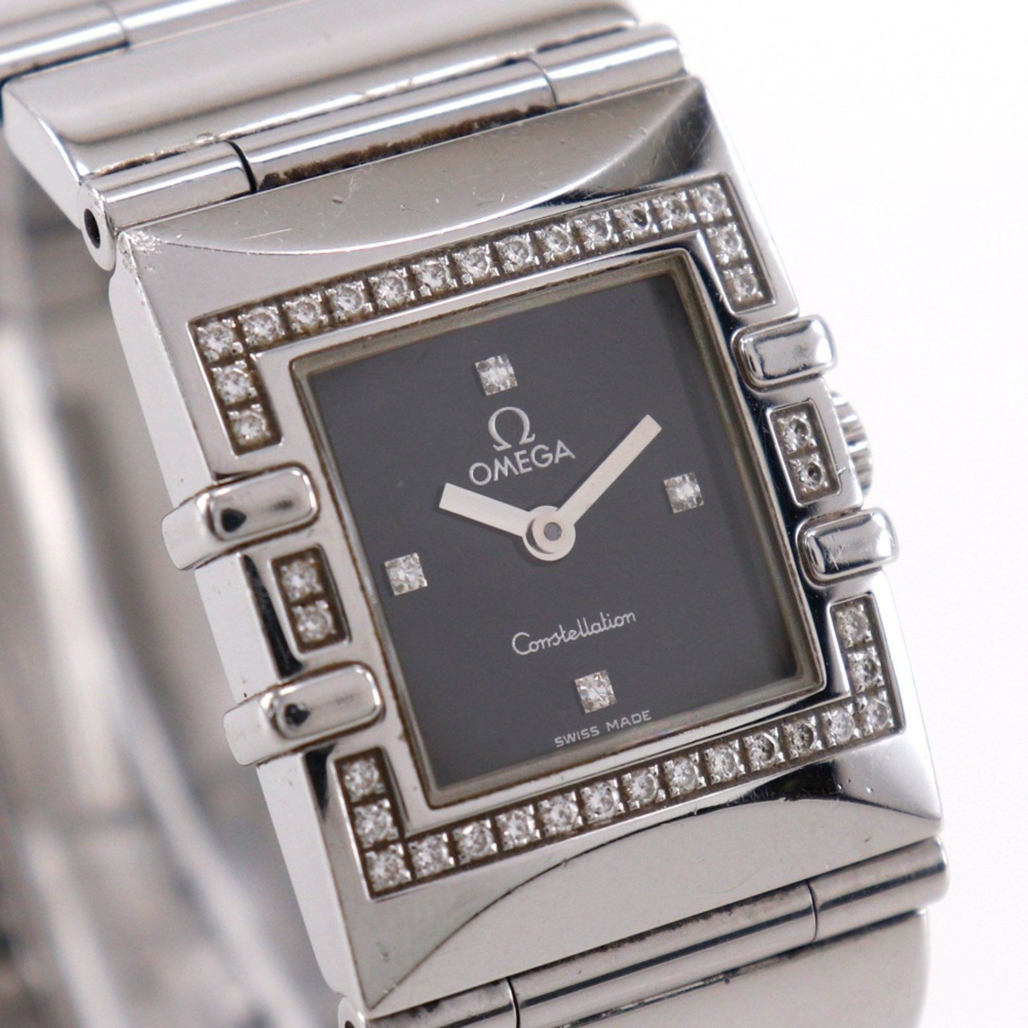 Omega OMEGA Constellation Carree Watch, cal. 1376 1528.46, stainless steel with diamonds, 1998, quartz movement, analog display, black dial, women's. Size ONE SIZE - 3 Thumbnail