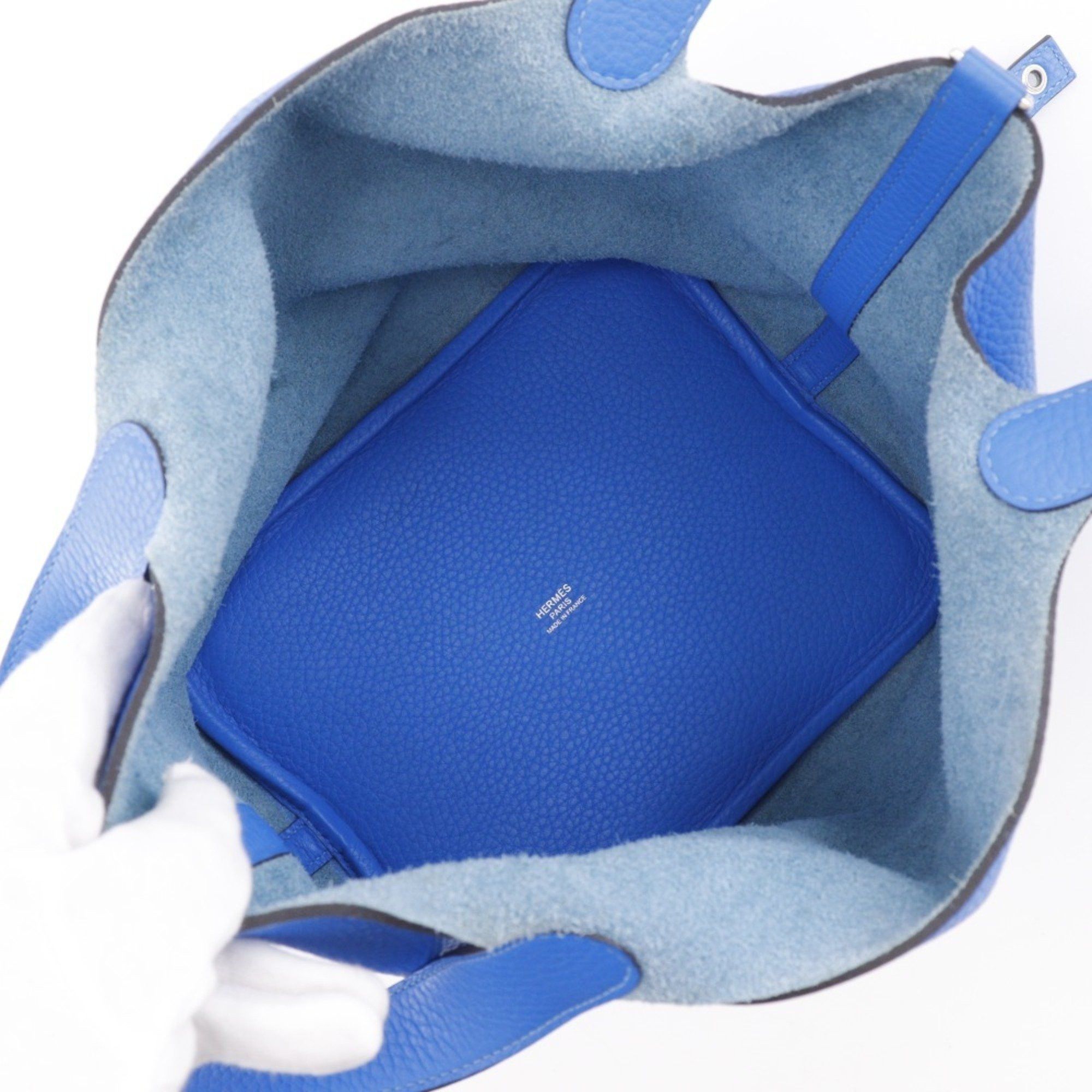 Hermes Hermes Hermès Picotin Lock MM handbag in Taurillon Clemence blue Hydra leather, 2016, blue, with A5 strap. Size ONE SIZE - 9 Thumbnail
