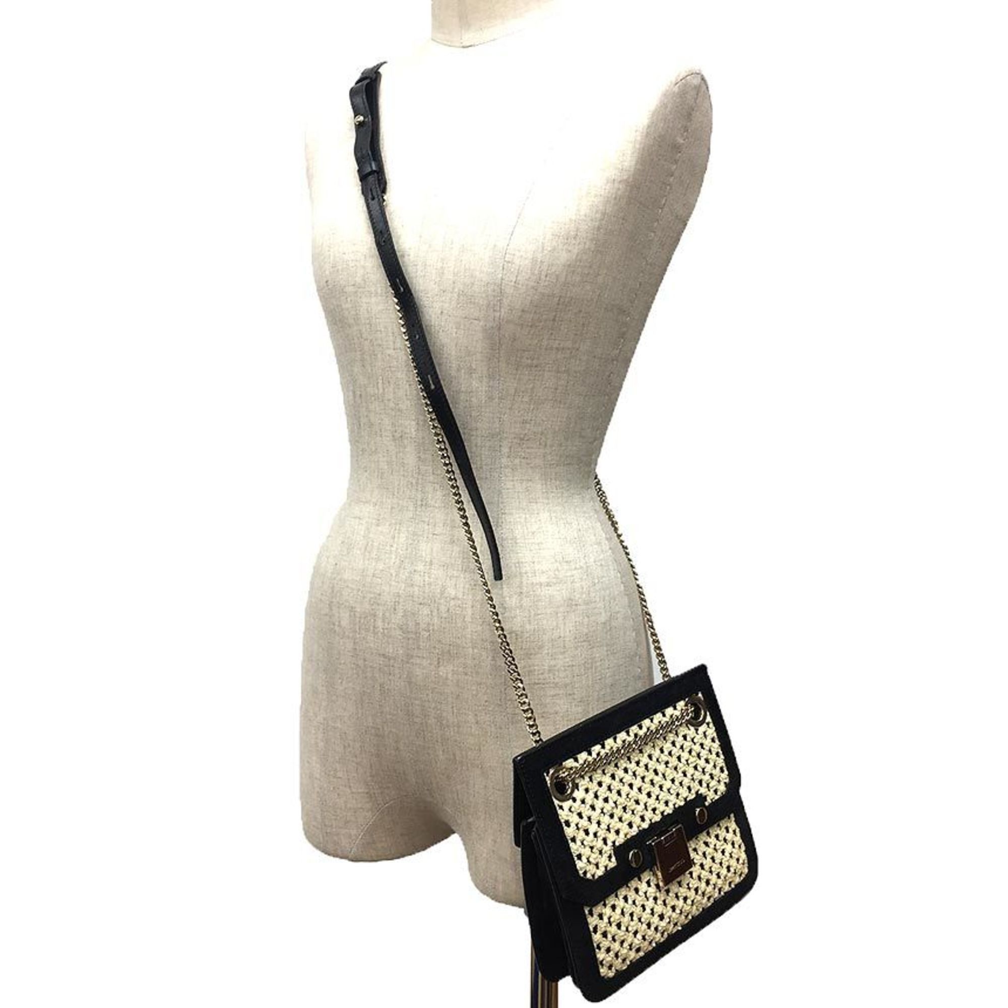 Jimmy Choo JIMMY CHOO Shoulder Bag in Leather and Straw, Black Beige, Women's Size ONE SIZE - 3 Thumbnail
