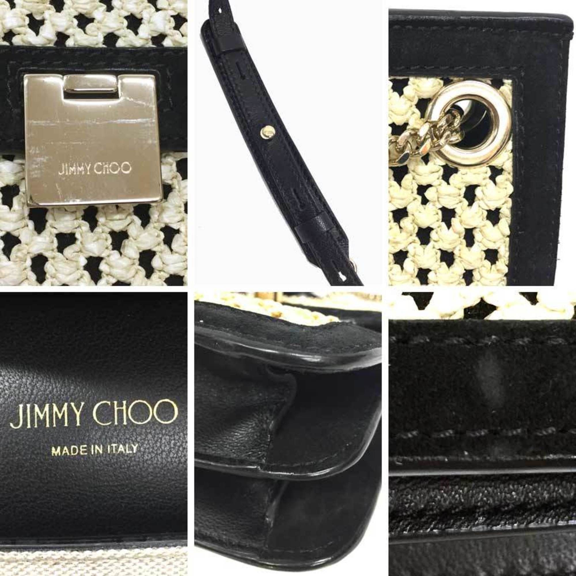 Jimmy Choo JIMMY CHOO Shoulder Bag in Leather and Straw, Black Beige, Women's Size ONE SIZE - 4 Thumbnail