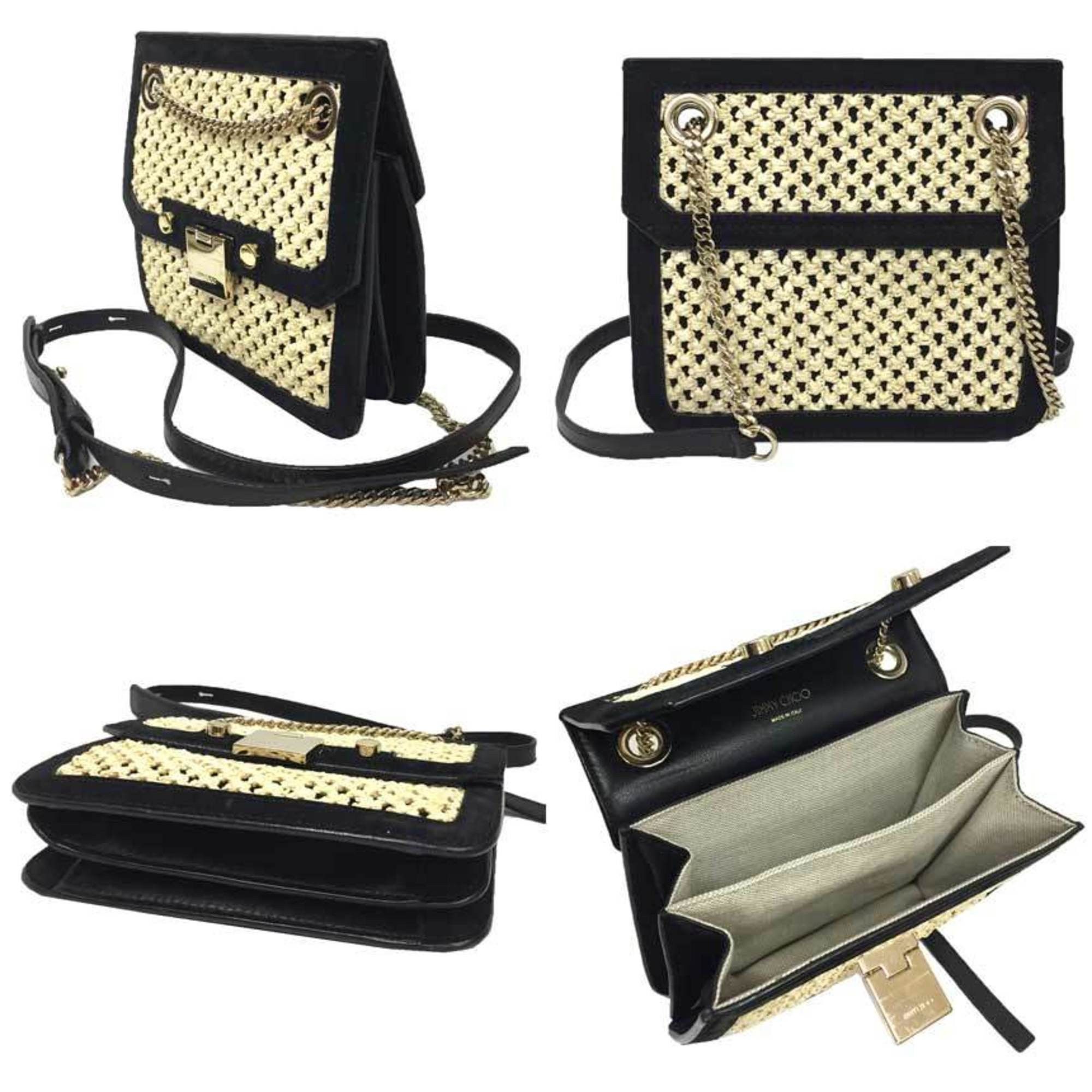 Jimmy Choo JIMMY CHOO Shoulder Bag in Leather and Straw, Black Beige, Women's Size ONE SIZE - 2 Thumbnail