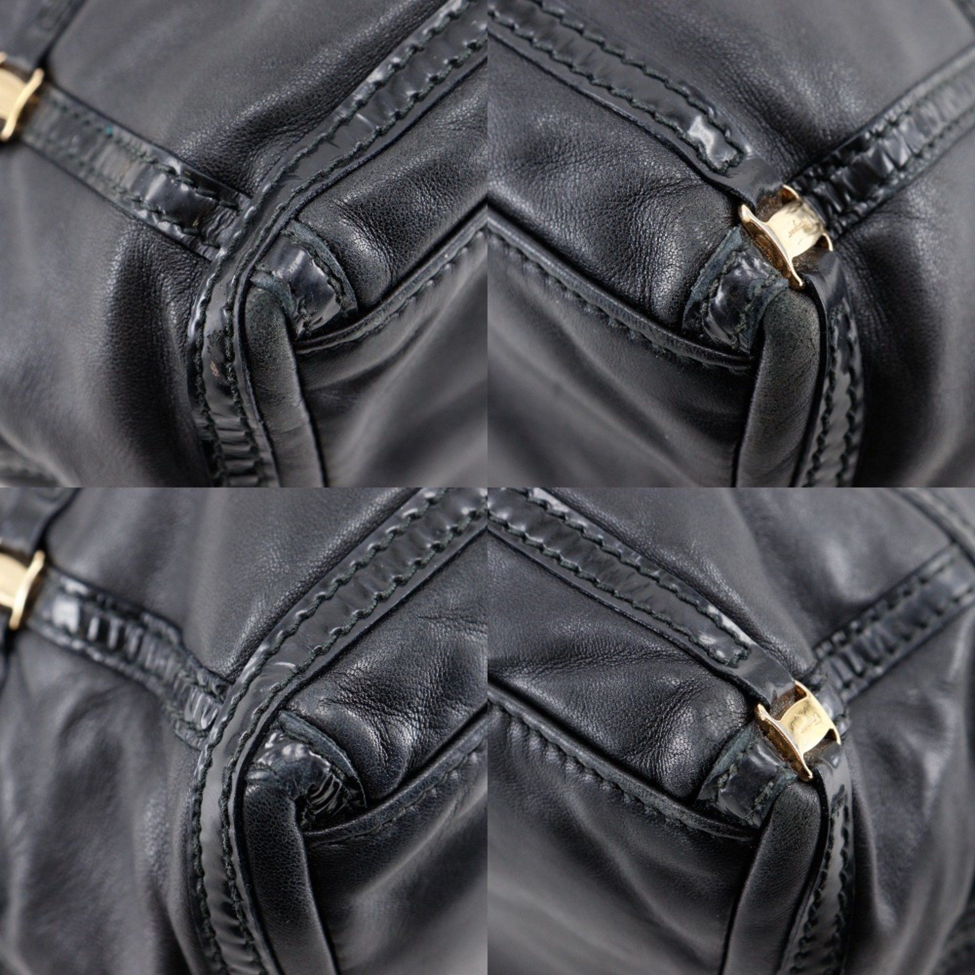 Salvatore Ferragamo Salvatore Ferragamo Vara Tote Bag in Black Leather and Enamel, Women's Size ONE SIZE - 4 Thumbnail