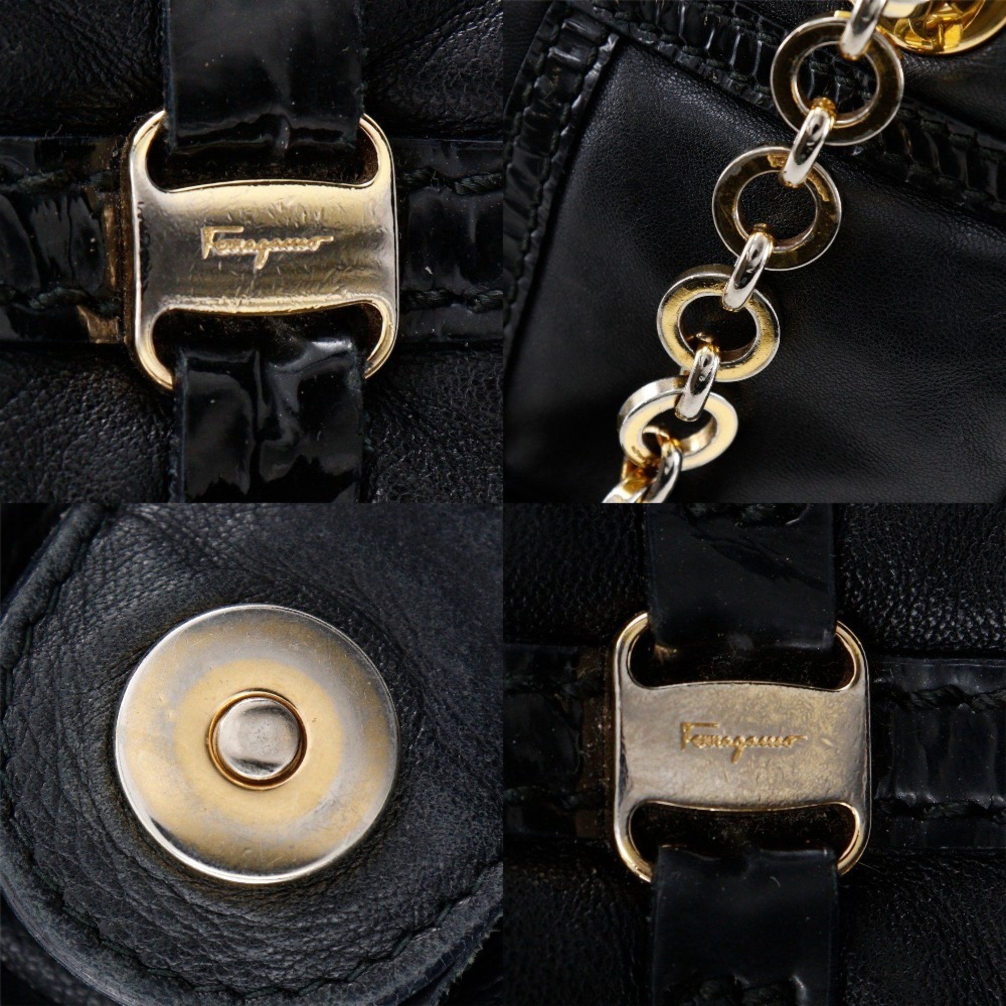 Salvatore Ferragamo Salvatore Ferragamo Vara Tote Bag in Black Leather and Enamel, Women's Size ONE SIZE - 13 Thumbnail