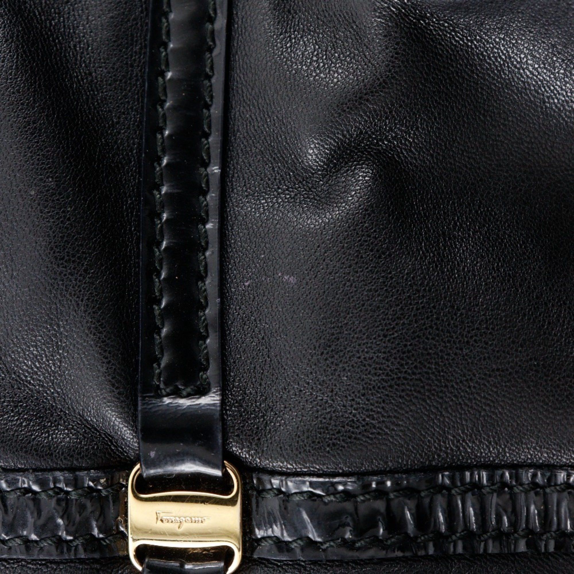 Salvatore Ferragamo Salvatore Ferragamo Vara Tote Bag in Black Leather and Enamel, Women's Size ONE SIZE - 9 Thumbnail
