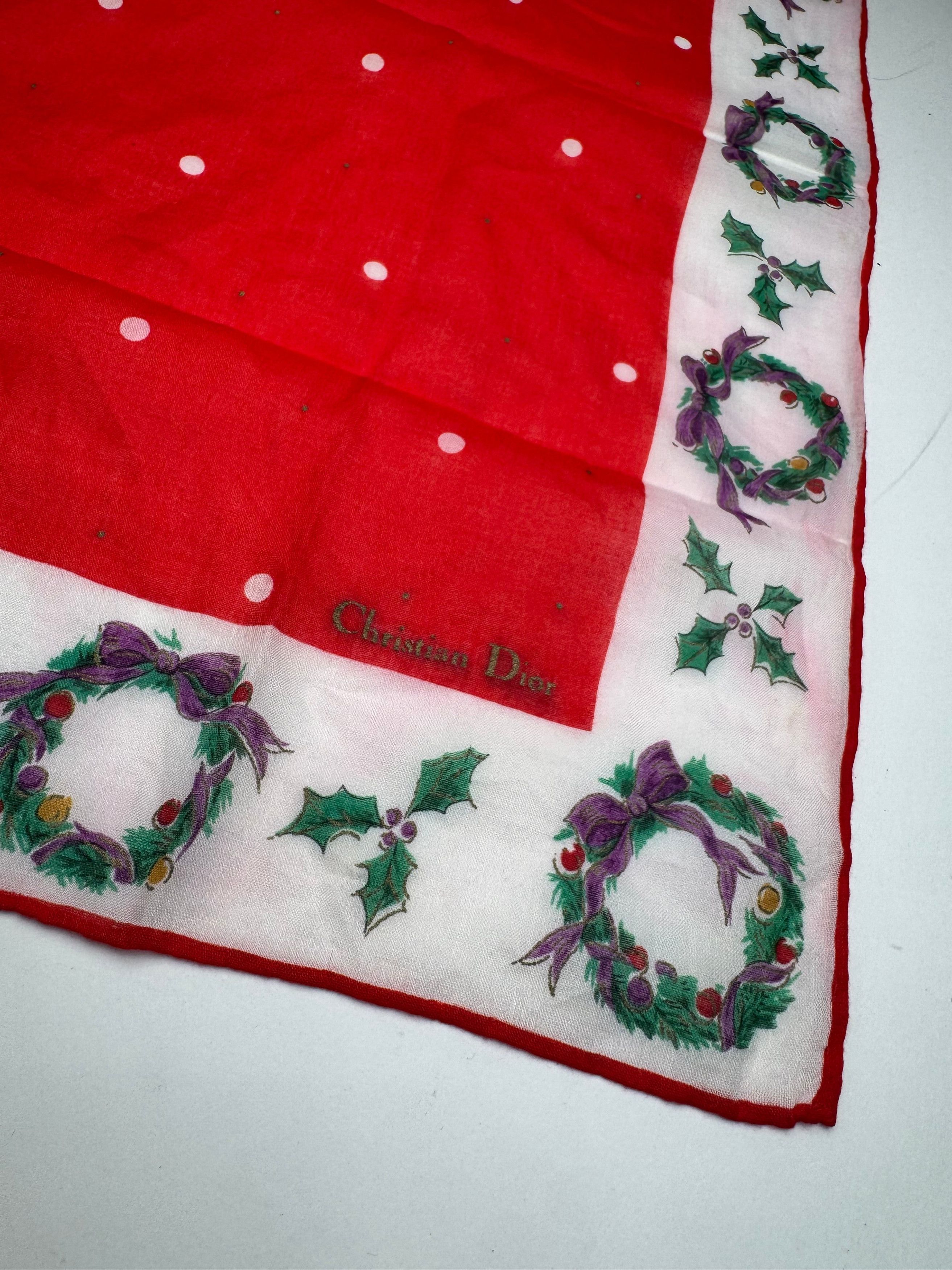 Dior Vintage Scarf Red White Christmas Size ONE SIZE - 2 Thumbnail