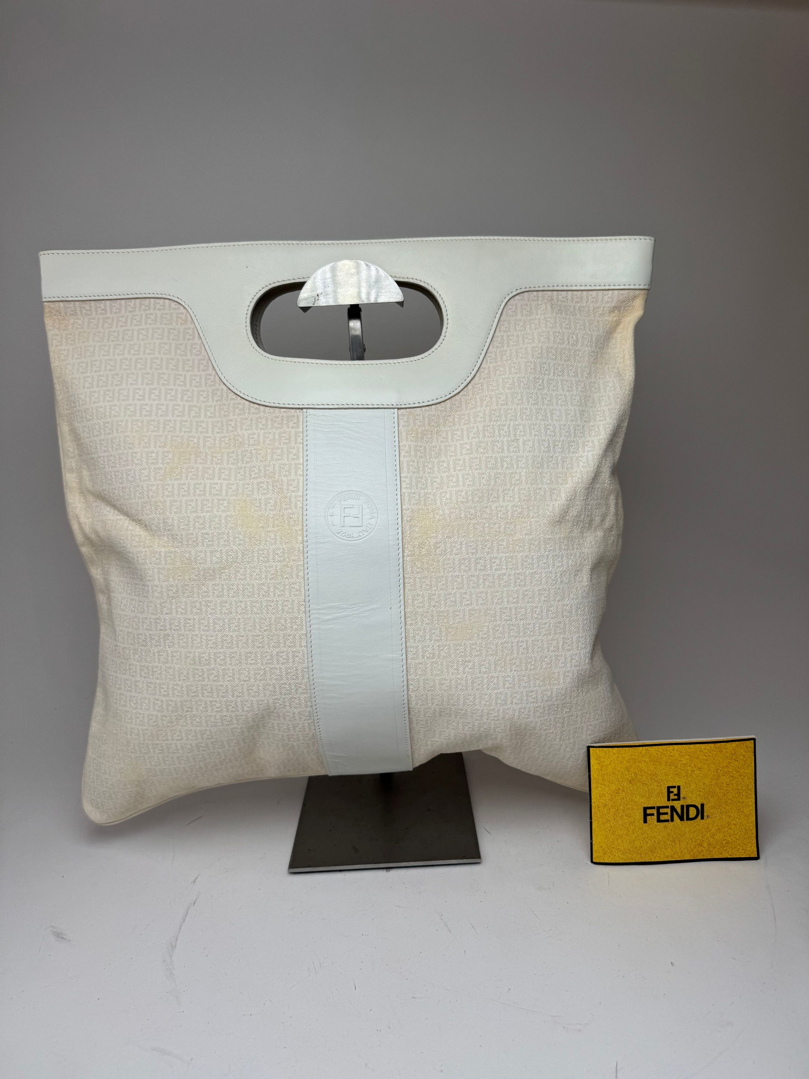 Fendi Vintage FF Monogram Leather canvas Tote Bag white Size ONE SIZE - 5 Thumbnail